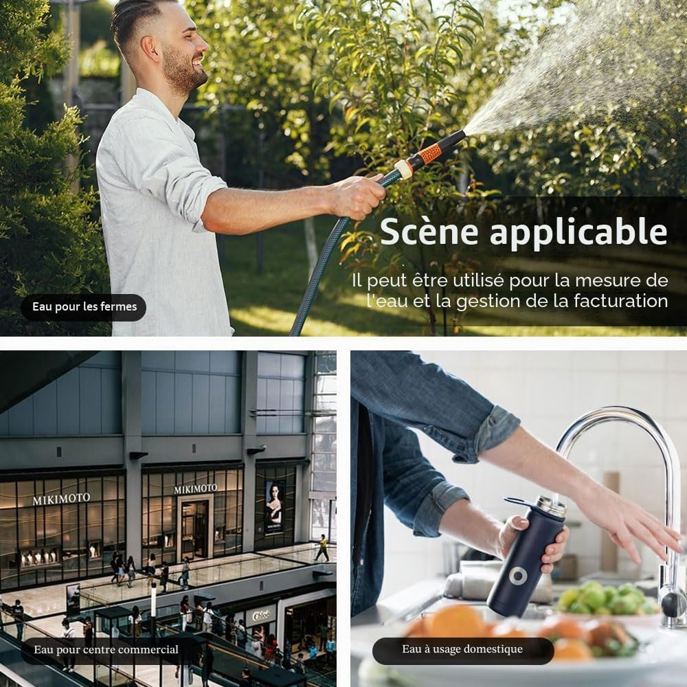 Tuya Zigbee Smart Vanne à ultrasons Contrôlée Jauge D'eau Contrôlée, Affichage de la Date LCD/Seuil Alarmes, Mesure de la quantité d'eau, Consommation d'énergie de Quantité d'eau IP68, besoin de Hub