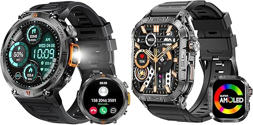 Reloj inteligente militar para hombres con brújulalinterna LED, resistente reloj inteligente táctico al aire libre con frecuencia cardíaca presión