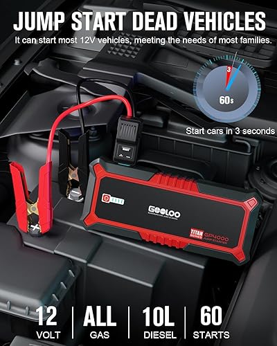Miniatura 2 de GOOLOO GP4000 4000A Peak Car Battery Jump Starter, Portable Battery Booster for Up to All Gas or 10L Diesel Engine, SuperSafe 12V Lithium Jump Box