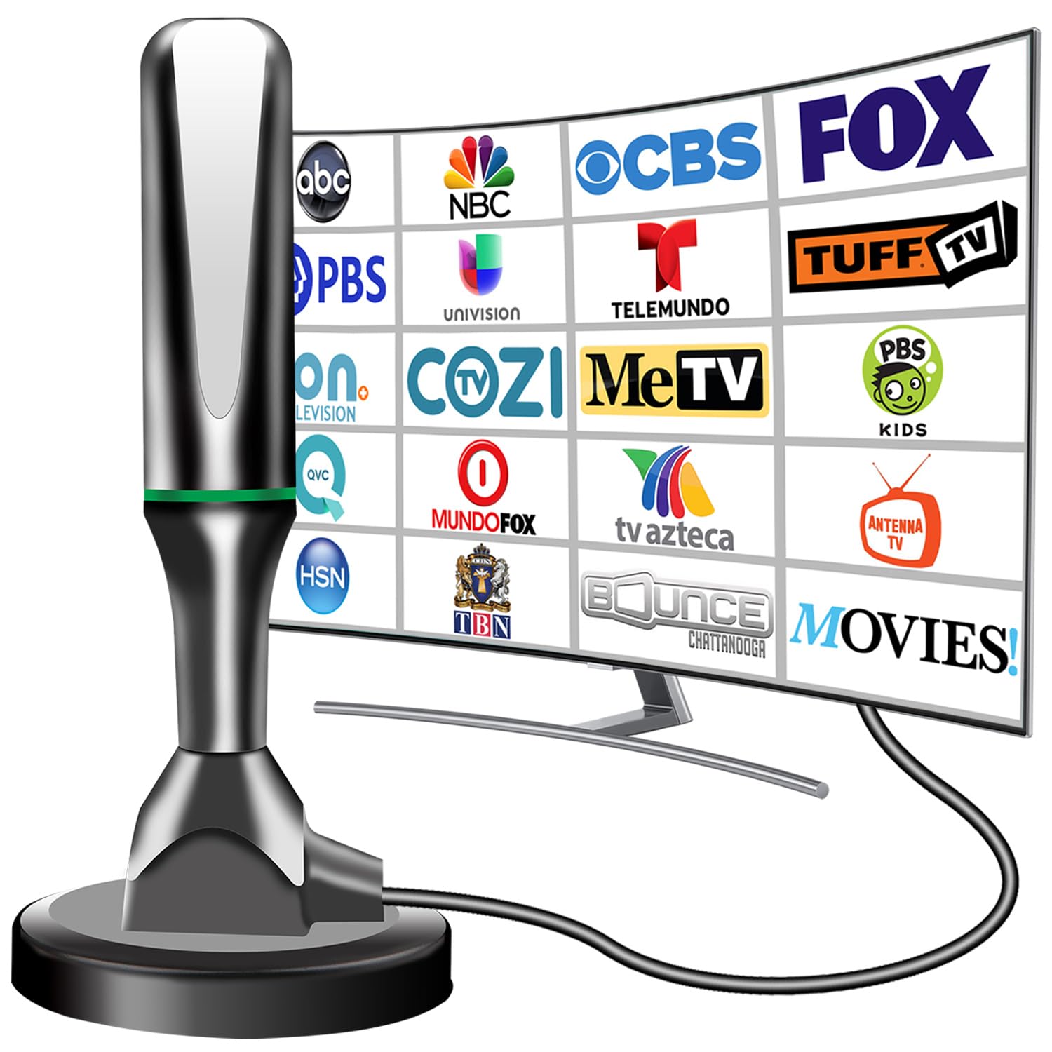 Digital Antenna for Smart TV Indoor, Strong Magnetic Base & Iron Sheet TV Antenna Indoor for Easy Installation, Long Range Reception HD Antenna for