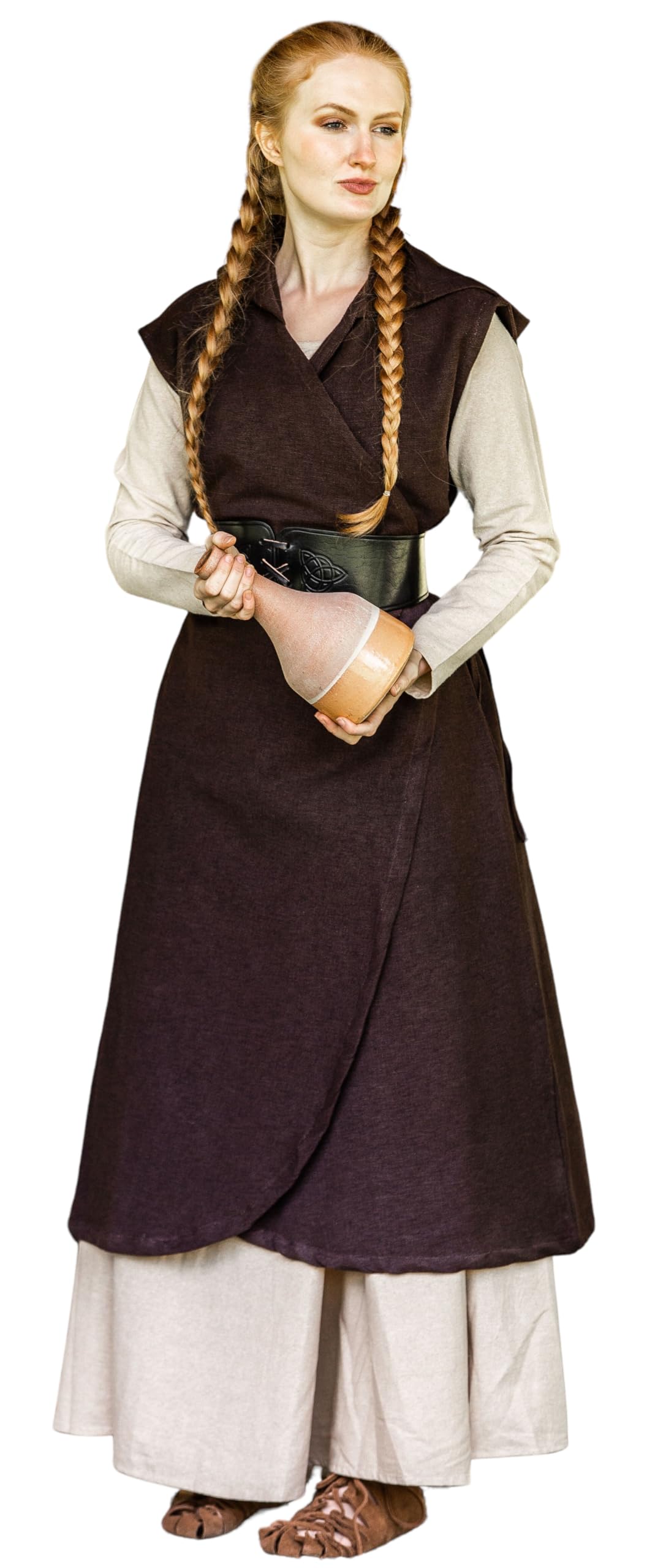 Leonardo Carbone® Gerlin Wikkeljurk voor dames, met capuchon, asymmetrische zoom, carnaval, Halloween, cosplay, LARP, middeleeuwen, Vikingkostuum, overjurk, 100% katoen, donkerbruin, XXL-3XL Leonardo Carbone® Gerlin Wikkeljurk voor dames, met capuchon, asymmetrische zoom, carnaval, Halloween, cosplay, LARP, middeleeuwen, Vikingkostuum, overjurk, 100% katoen, donkerbruin, XXL-3XL