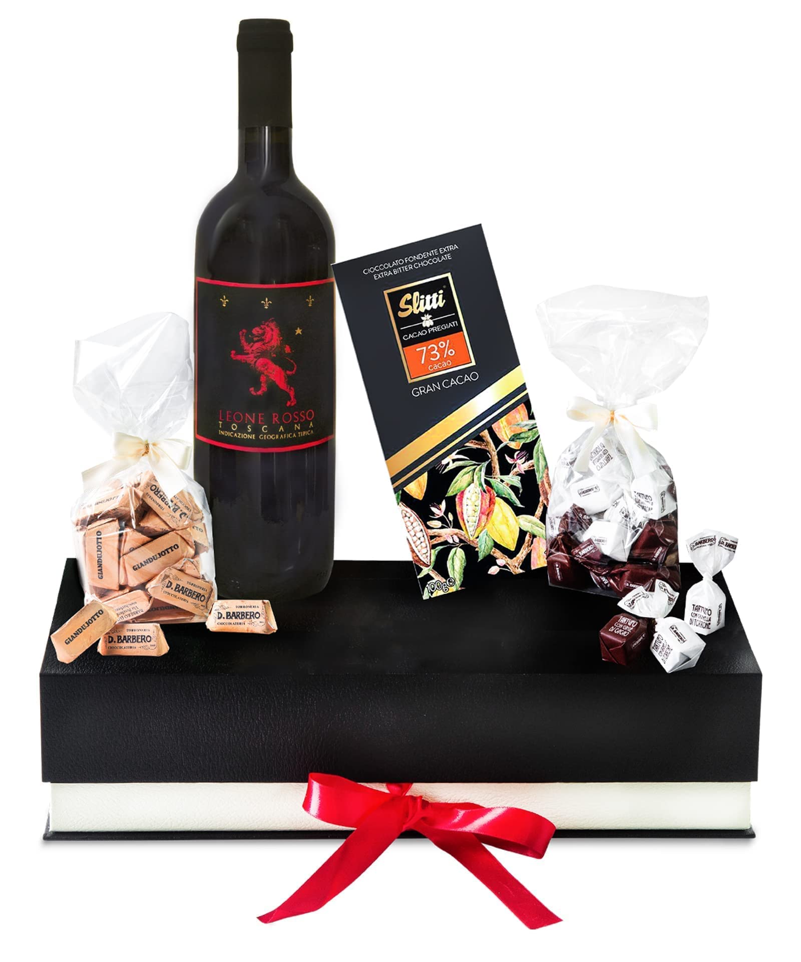 Geschenkset Purer Genuss mit Premium-Toskana Rotwein und Pralinen Tartufi und Zartbitter Schokolade
