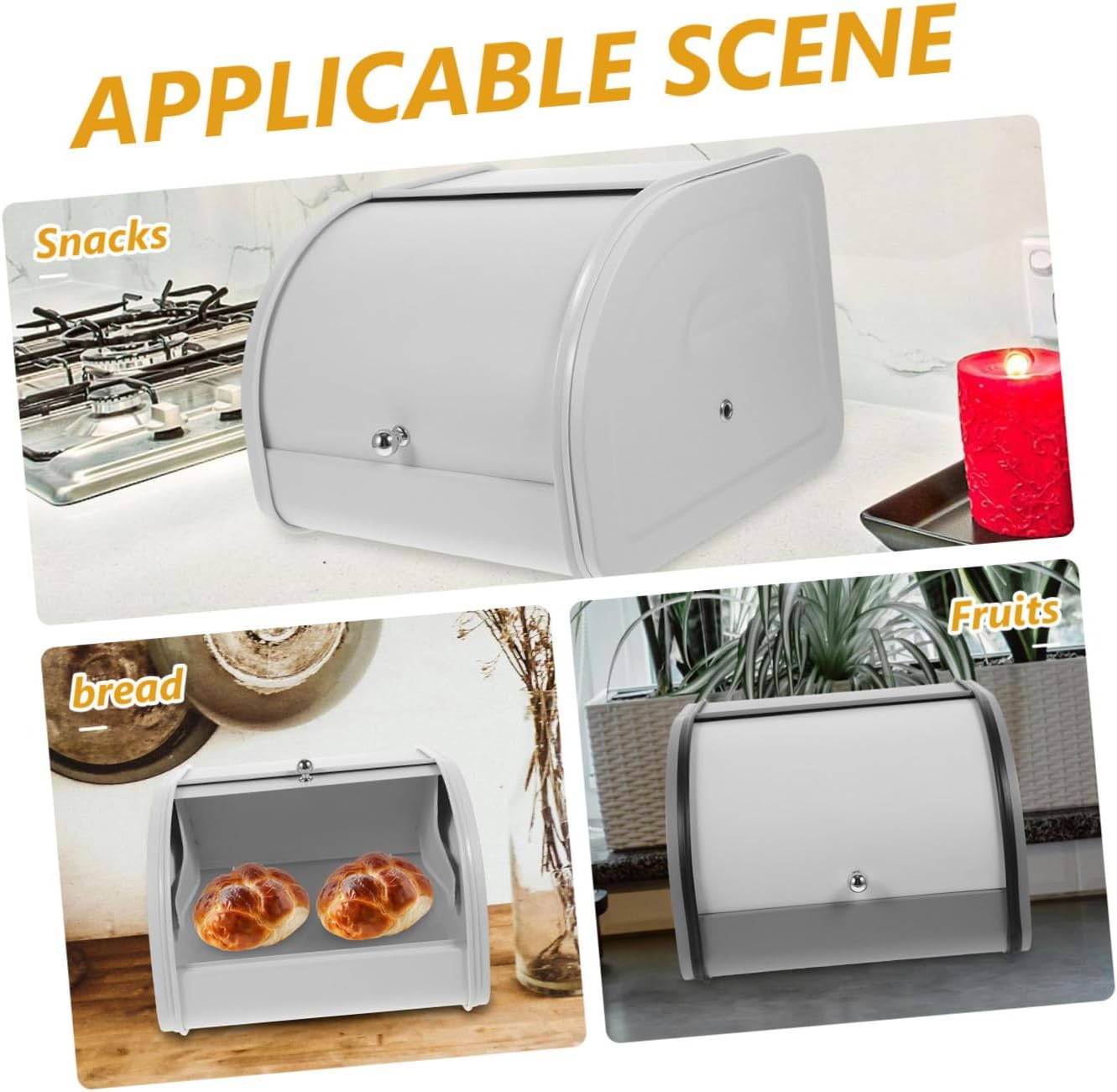 VILLCASE Farmhouse Style Bread Box for Countertop Small Milk White Metal Bread Bin with Rounded Edges Loaf Holder for Kitchen Bakery Coffee Shop Storage