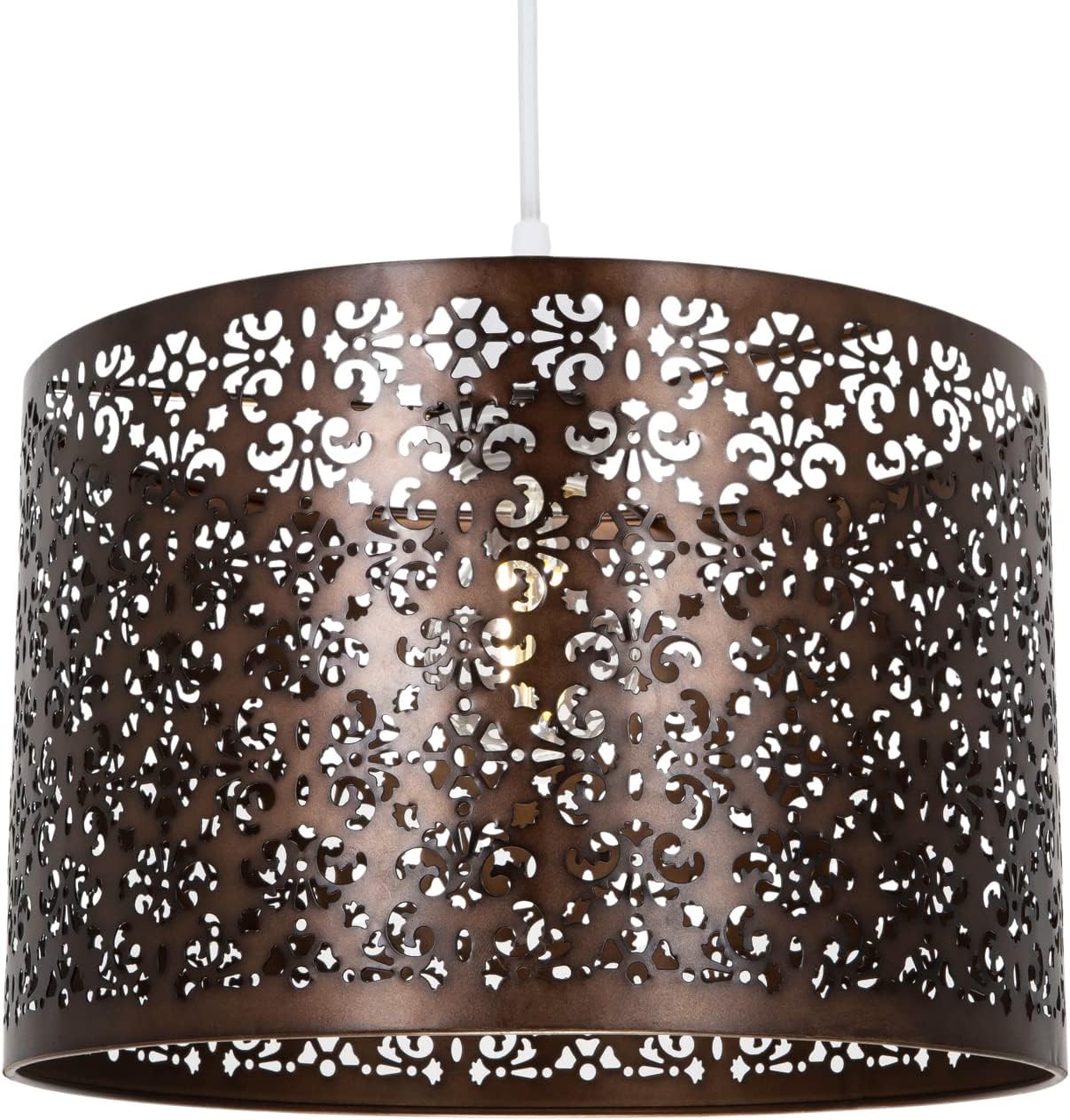 Unique Moroccan Designed Matt Bronze Metal Circular Pendant Light Shade with Floral Decor | 30cm Diameter | Maximum 60watt Bulb Allowed by Happy Homewares