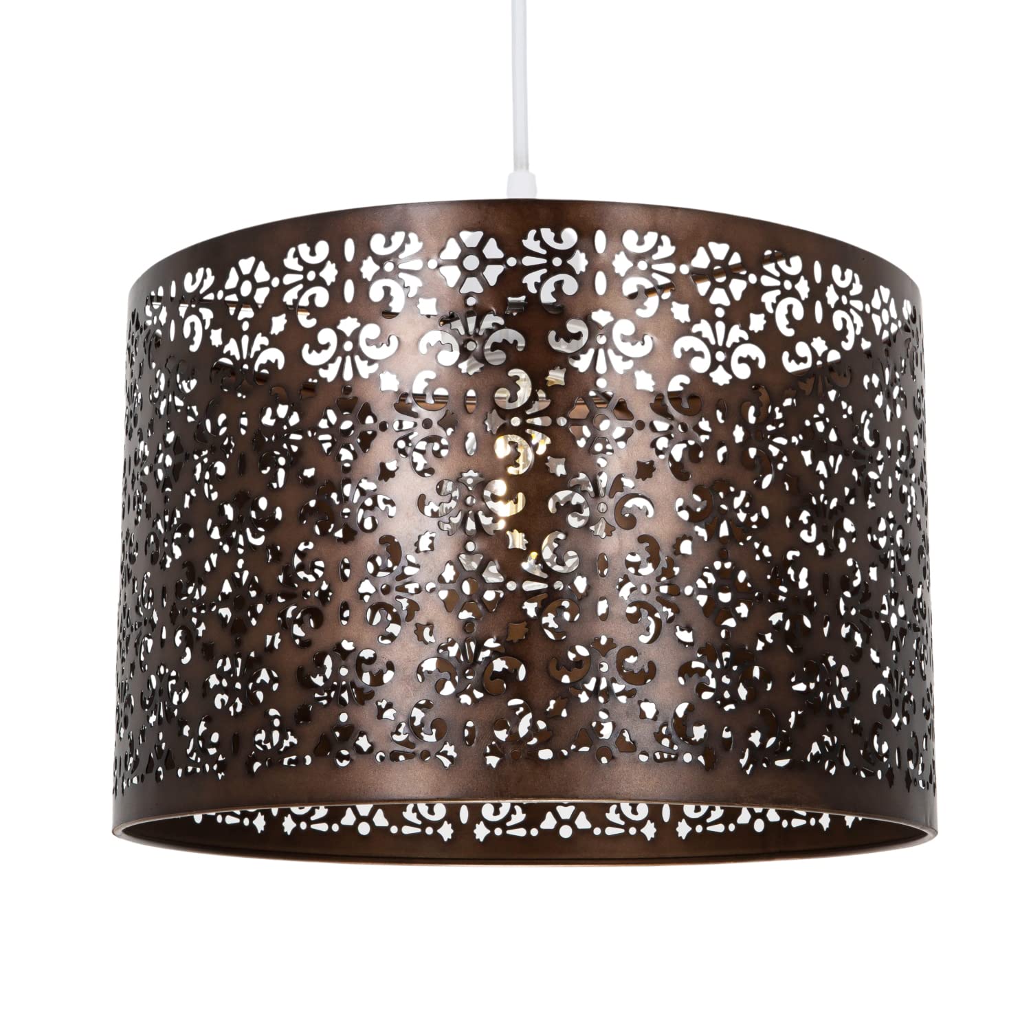 Unique Moroccan Designed Matt Bronze Metal Circular Pendant Light Shade with Floral Decor | 30cm Diameter | Maximum 60watt Bulb Allowed by Happy Homewares
