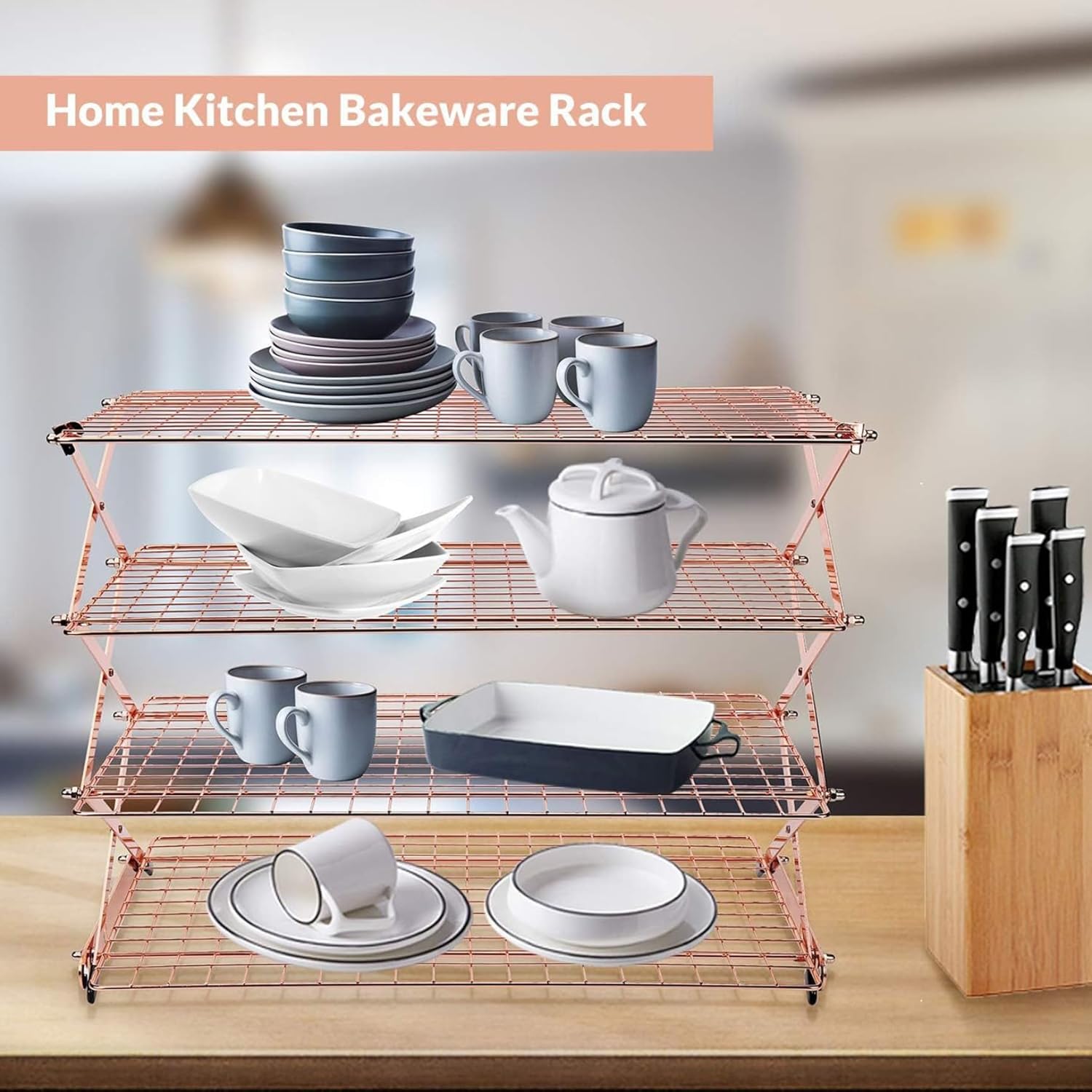 4 Tier Collapsible Cooling Rack Saving Space Cookie Drying Racks for Baking Stackable Cooling Rack with Lock for Cookies, Cake, Roasting, Grilling