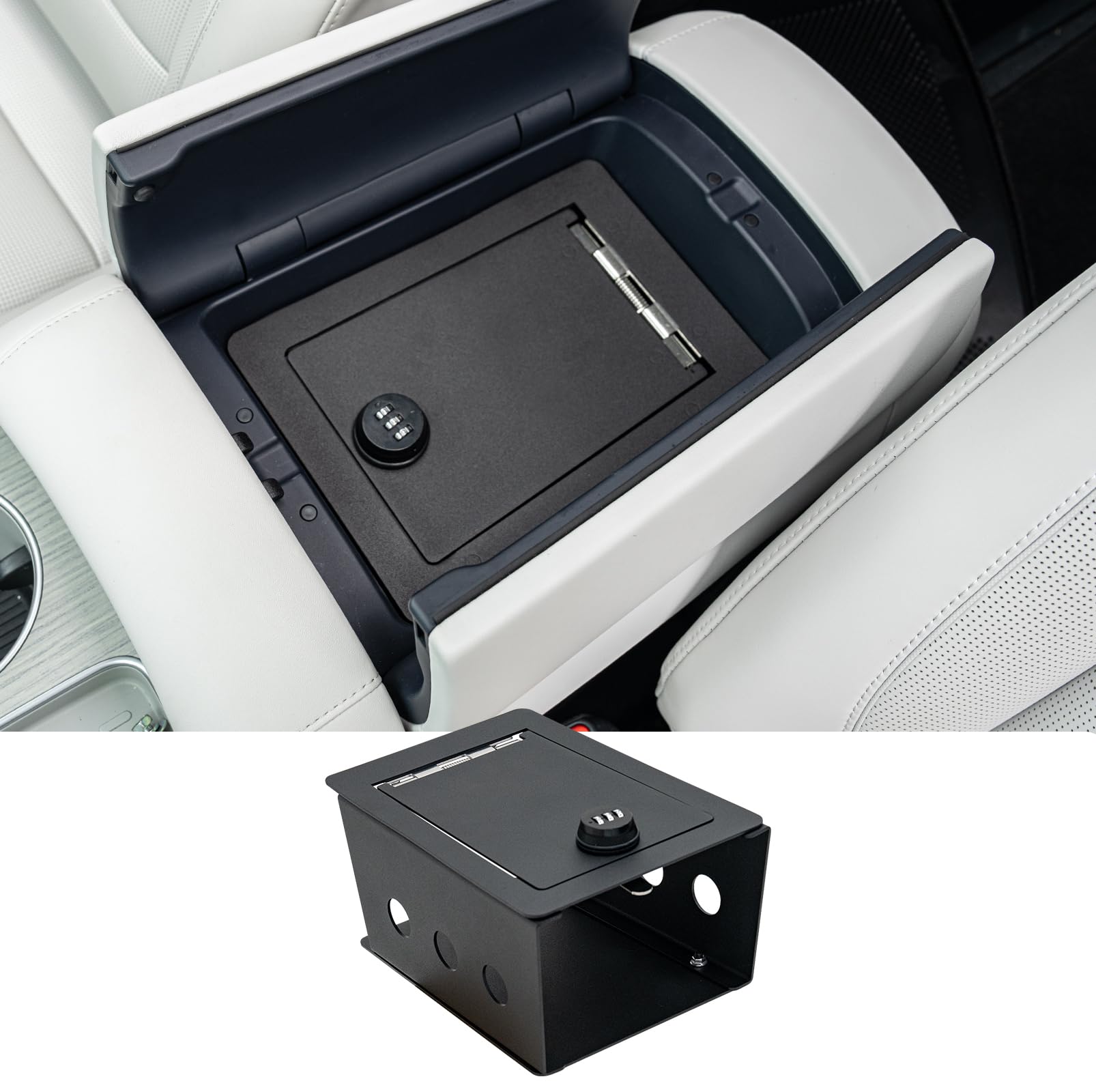 Maxzina Center Console Safe Lock Box Compatible with 2026 Hyundai Palisade Hybrid Armrest Security Organizer Center Console Safe Vault Lockbox with 3 Digit Combo Password for 26 Palisade Accessories