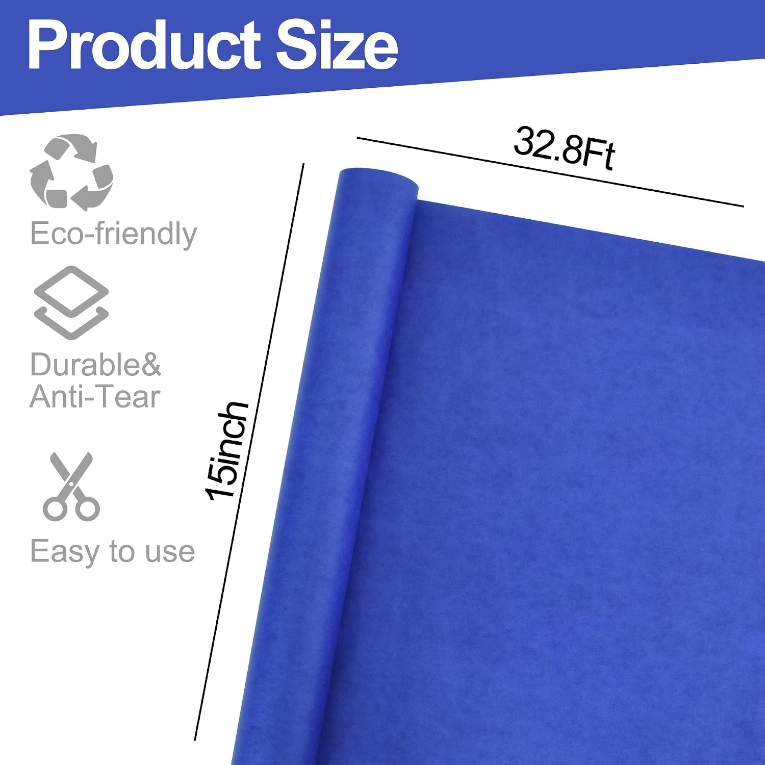 BEISHIDA Royal Blue Gift Wrapping Paper Roll, 15in X 32ft Kraft Bulletin Board Paper Gift Wrap for Christmas Mother's Day Valentine's Day Graduation, Flower Wrap