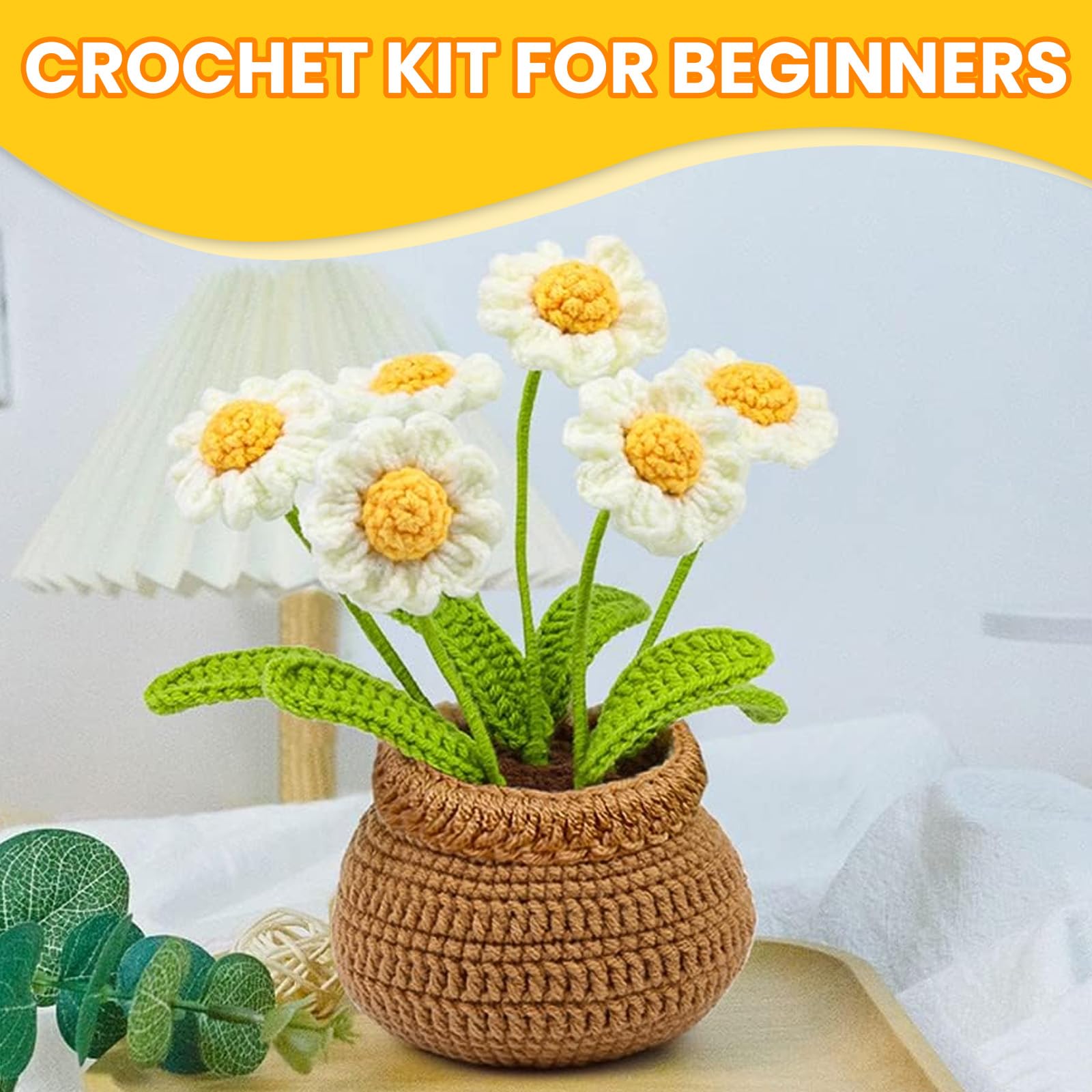 Nicklin Fleurs Marguerite Kit Débutant Crochet Fleur Marguerite - Avec Tutoriel Vidéo - Loisir Créatif DIY Fil 6 Couleurs Crochet Ergonomique