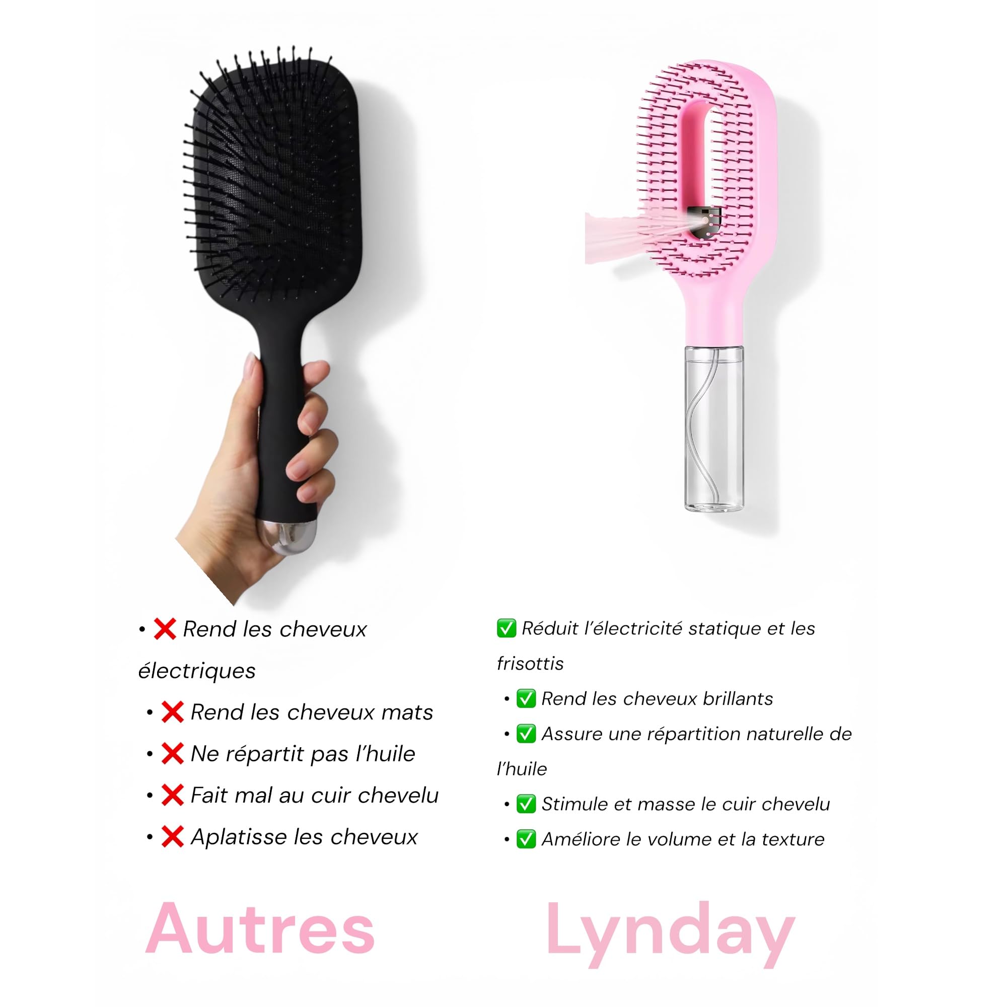 Magic Detangling Hair Brush with Built-in Spray, Anti-Static Magic Brush for Fine and Fragile Hair, Scalp Massage, Moisturizing Spray 2-in-1, Pink - 2