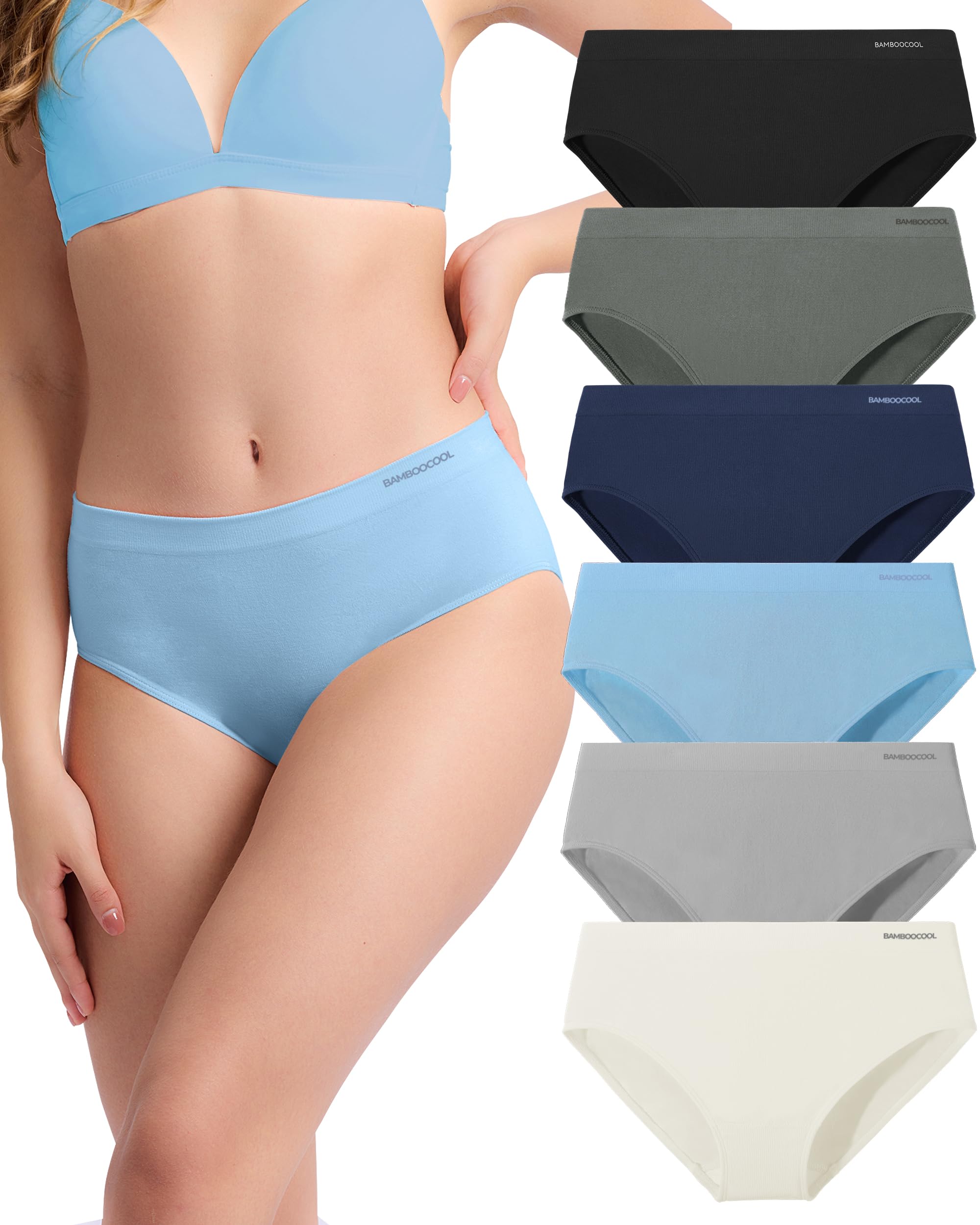 Women's Bamboo Seamless Bikini Panties Breathable Hipster Ladies Underwear | 6-pack, Moisture-Wicking, Full Coverage, Tag-free, Lightweight, Machine washable