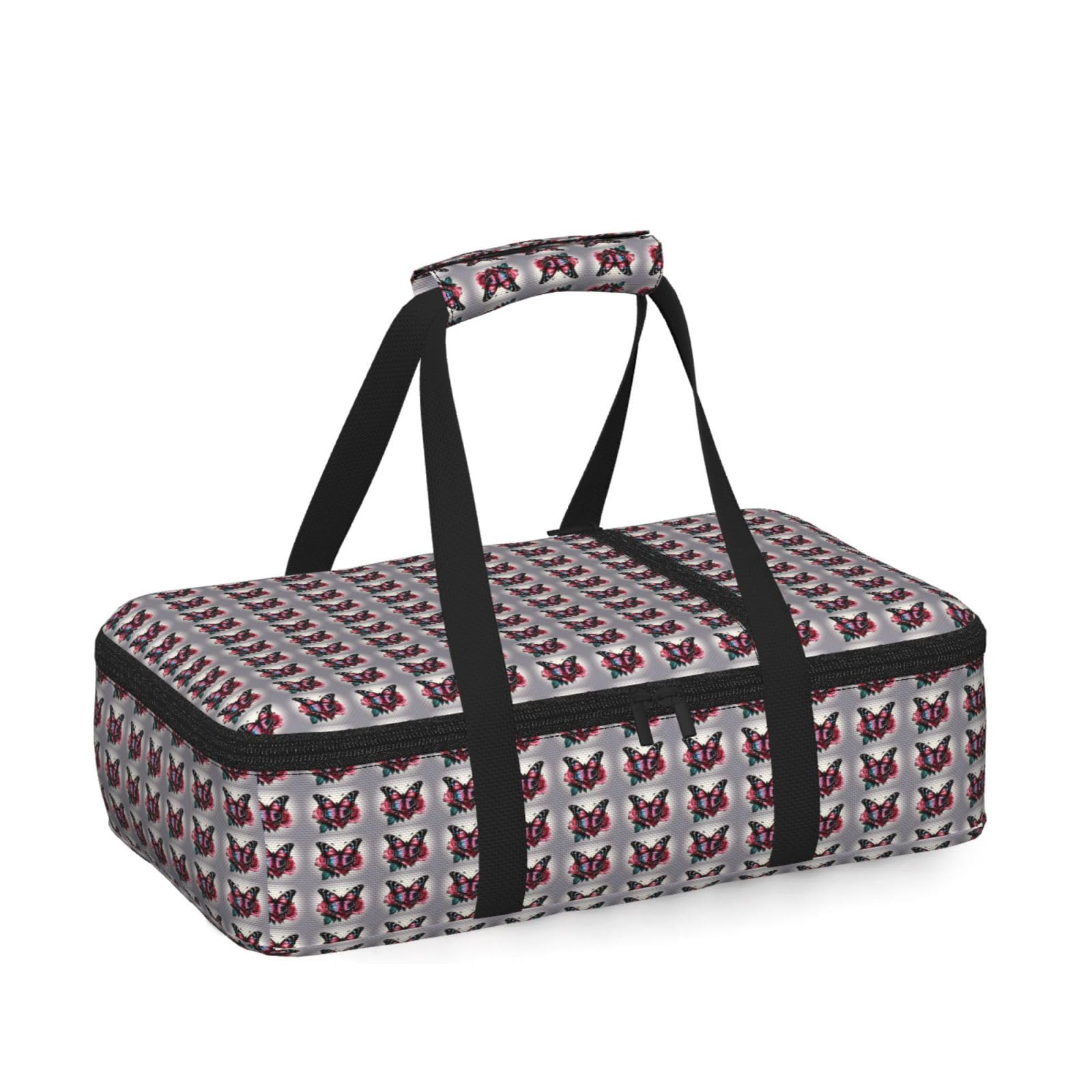 Rose And Butterfly Print Insulated Thermal Food Storage Bag Daily Reusable Picnic Tote Lunch Box Home