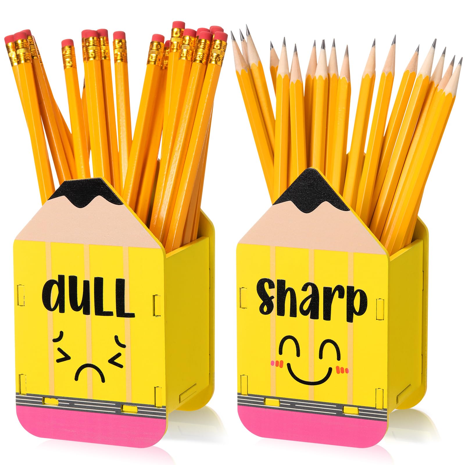 DoubleFill 2 soportes para lápices con forma de lápiz, afilado y opaco, dispensador de lápices de madera, organizador de almacenamiento para profesores, organización de gestión del aula (lindo)