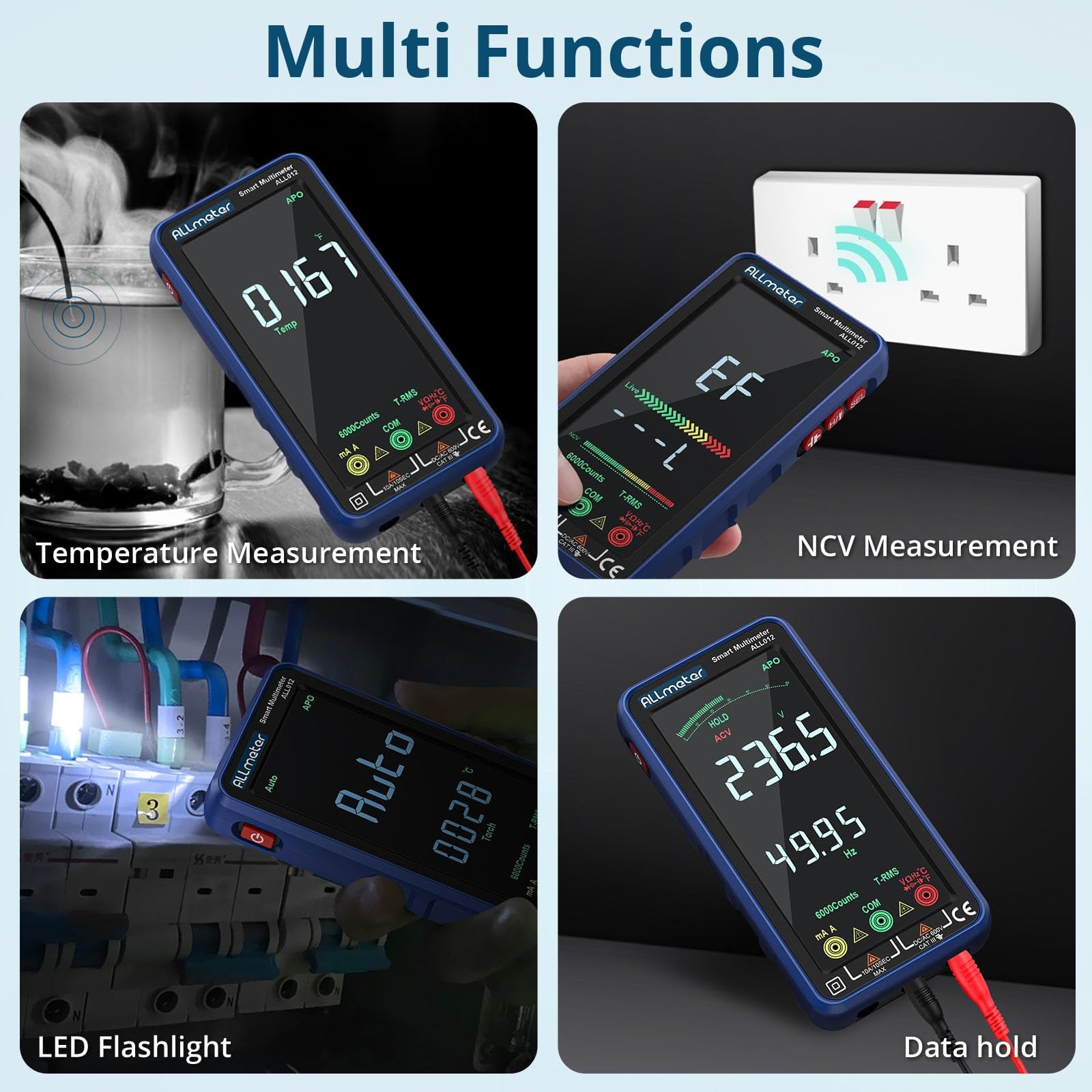 Smart Multimetro a 6000 Conteggi con TRMS, NCV e USB Ricaricabile | Tester Digitale Professionale con Schermo a Colori, Misura Tensione Corrente Capacità Resistenza per Elettricisti e Fai-da-Te