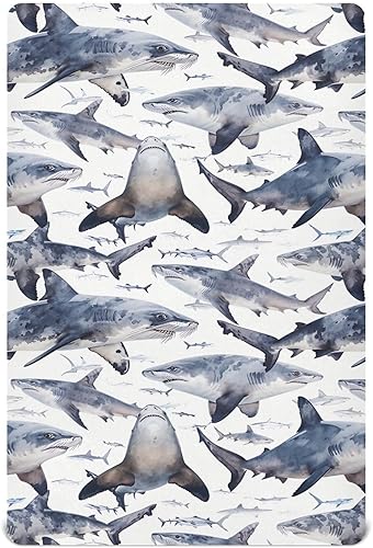 Kigai Fitted Crib Sheet for Boys Girls,Vintage Sharks Jersey Knit Baby Sheet for Standard Crib and Toddler Bed Mattresses, Cozy Soft Breathable, 28
