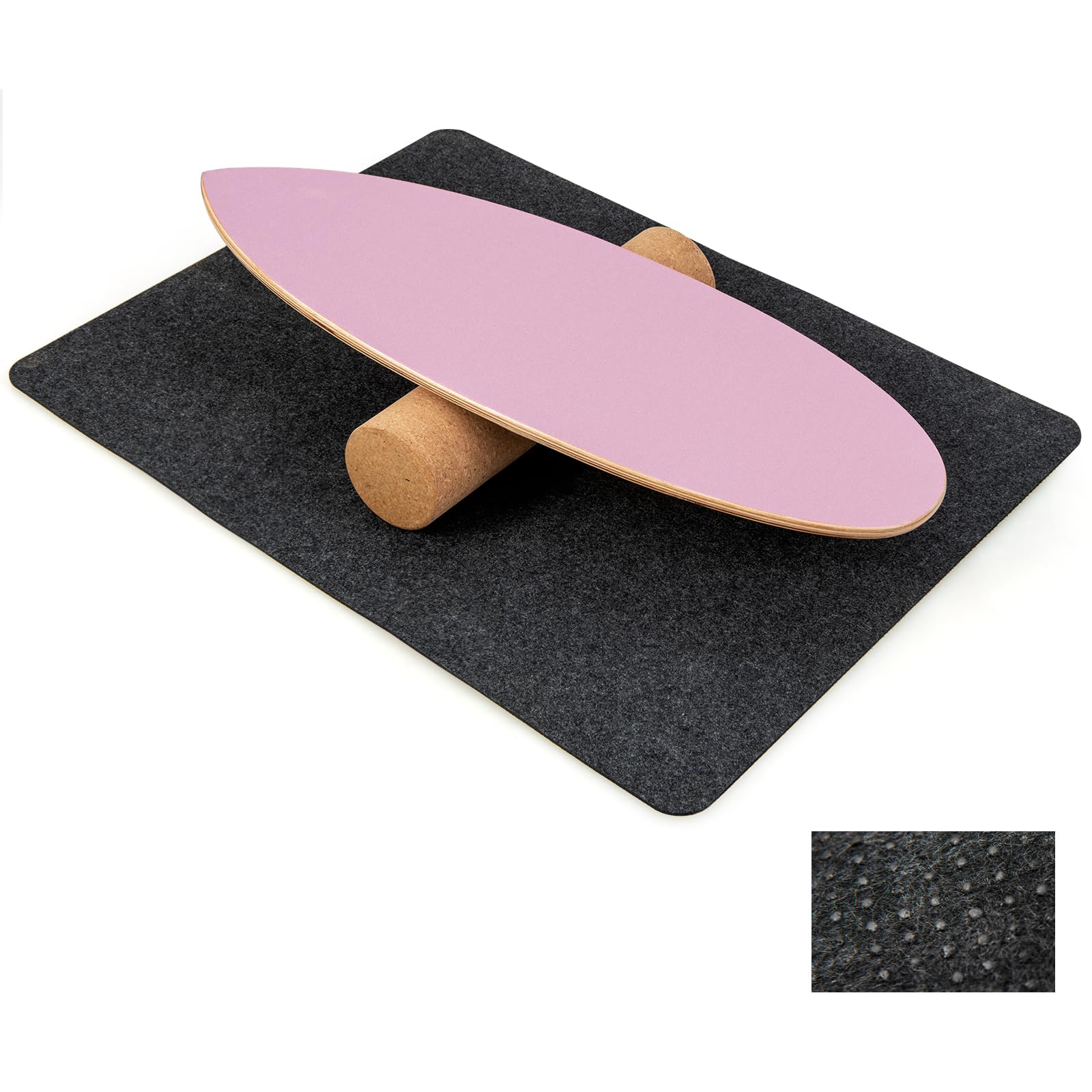 GYMAX Tabla de Equilibrio de Madera con Rodillo de Corcho y Estera de Protección, Tabla de Equilibrio para Surf de Interior, Tabla de Surf