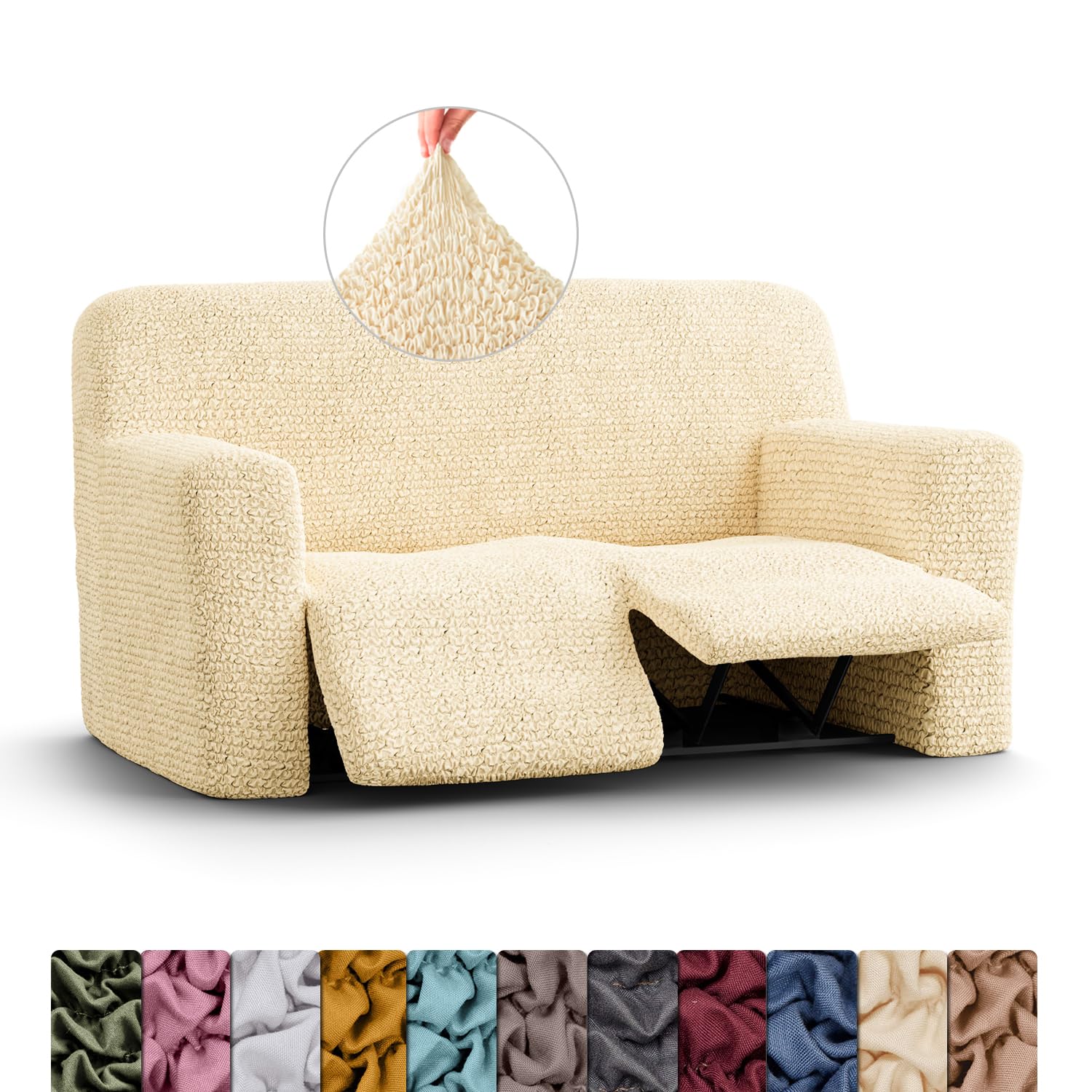 Menotti 2 Seater Recliner Sofa Cover - Sanitised Recliner Cover Couch Slipcover Soft Fabric Slipcover Wingback Recliner Stretch Furniture Protector - Microfibre - Beige (2 Seater Recliner) โ image 1