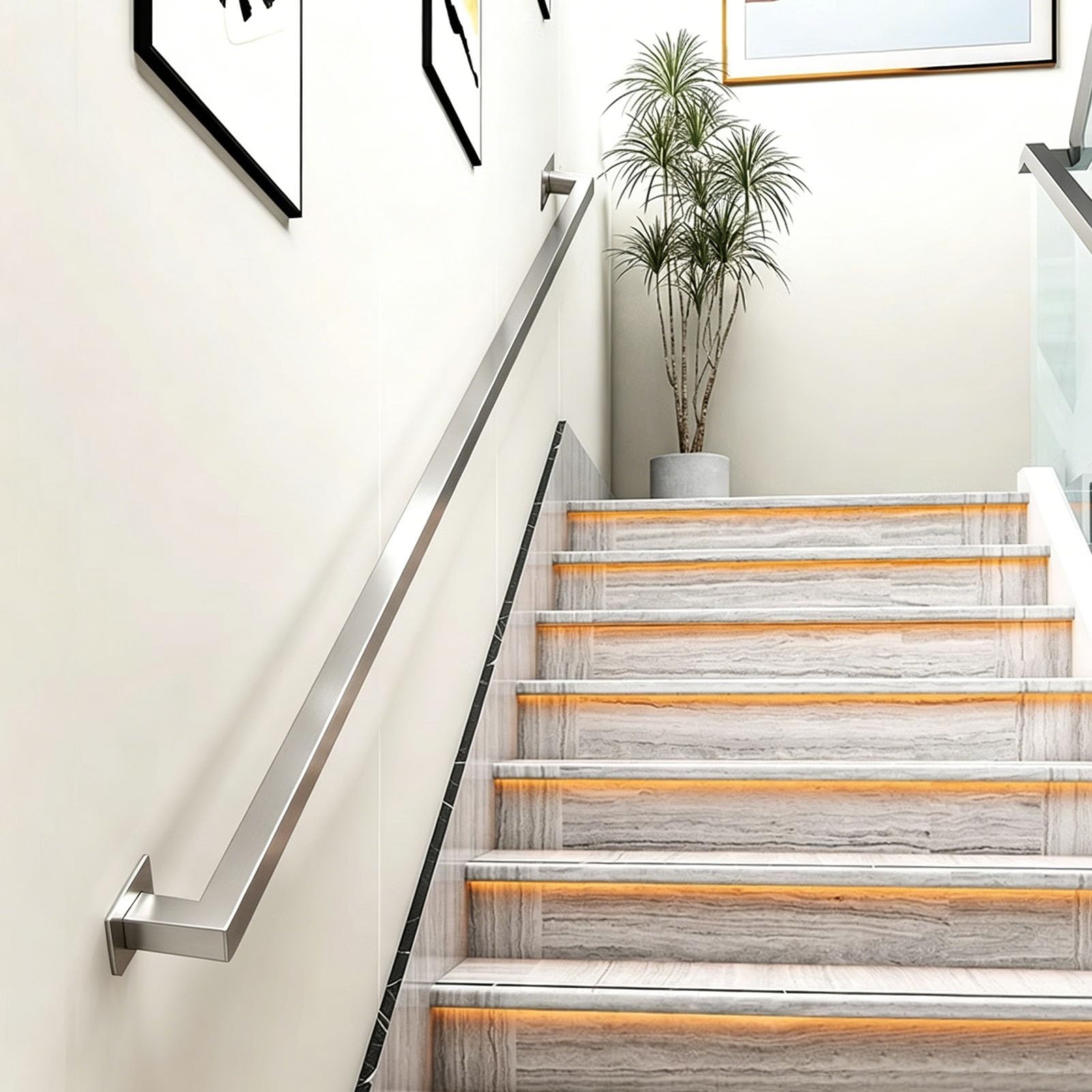 Junvstor Pipe Stair Handrail Stainless Steel Hand Rail for Indoor & Outdoor Steps, Staircase Handrails for Indoor Stairs Stair Heavy-Duty Support Railing For Stairs & Porches(14ft/420cm)