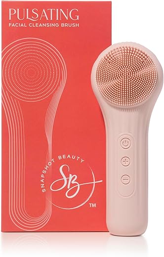 Pulsating Facial Cleansing Brush. Silicone Face Brush | Removes Dirt, Oil & Makeup | Combines Gentle Exfoliation & Deep Cleansing for Radiant Glow | Waterproof & Rechargeable (Pink)