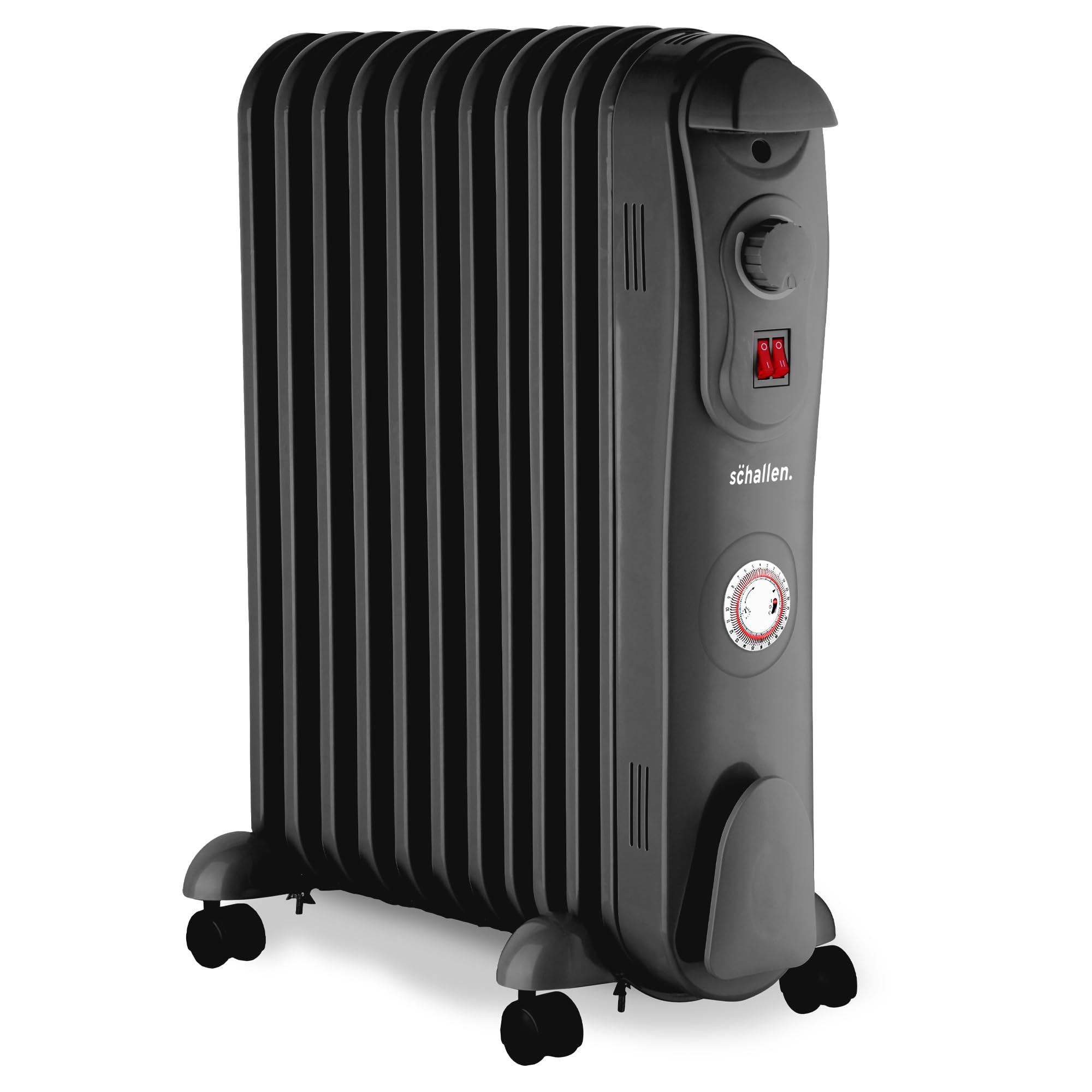2500W 11 Fins Black Portable Electric Slim Oil Filled Radiator Heater with Timer and Adjustable Temperature Thermostat, Modern Fast Home Heating (Black, 2500W)