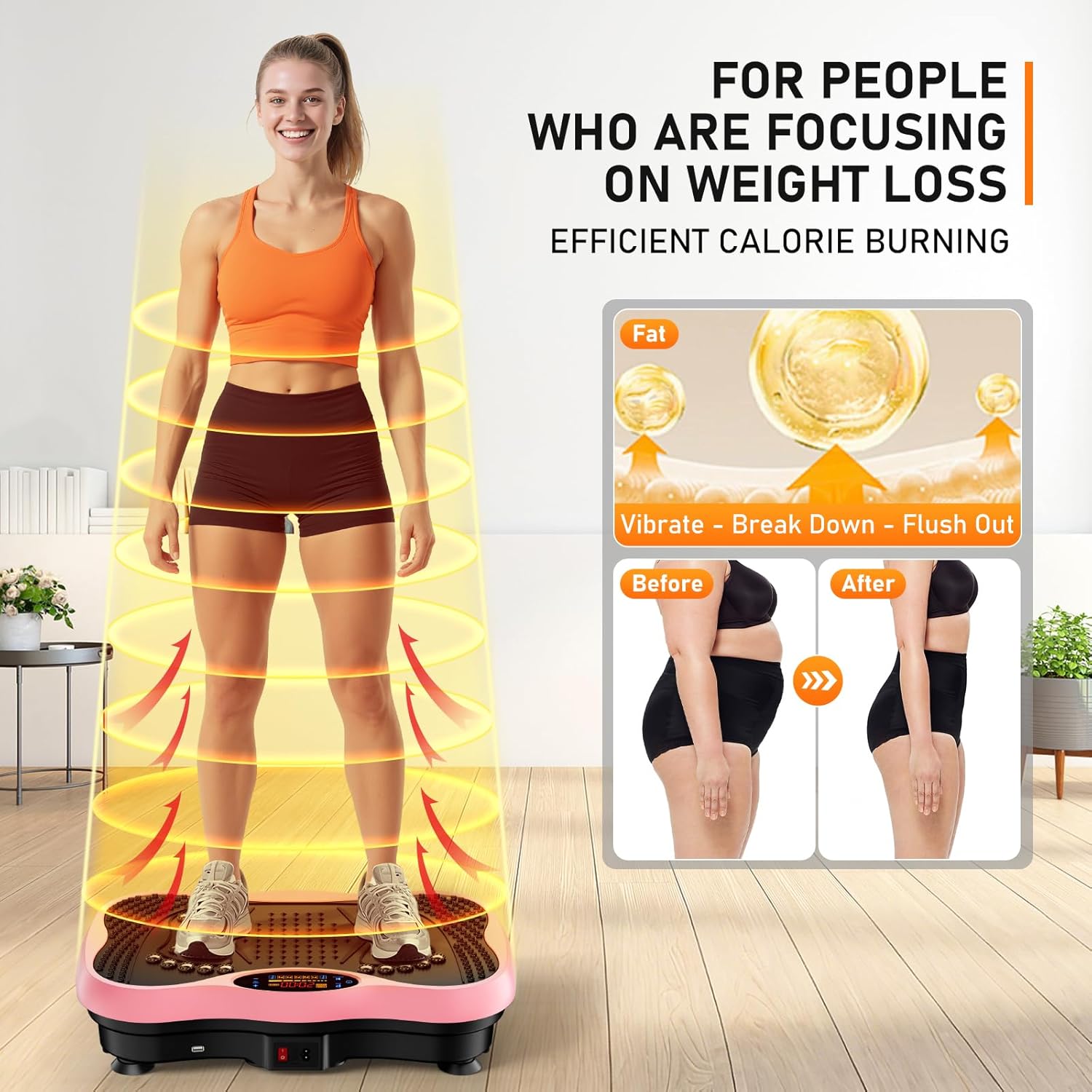 Vibration Plate Exercise Machine, 130 Levels Shake Fitness Vibrating Platform for Lymphatic Drainage Weight Loss, Bluetooth Fat Burner for Women Men, Pink