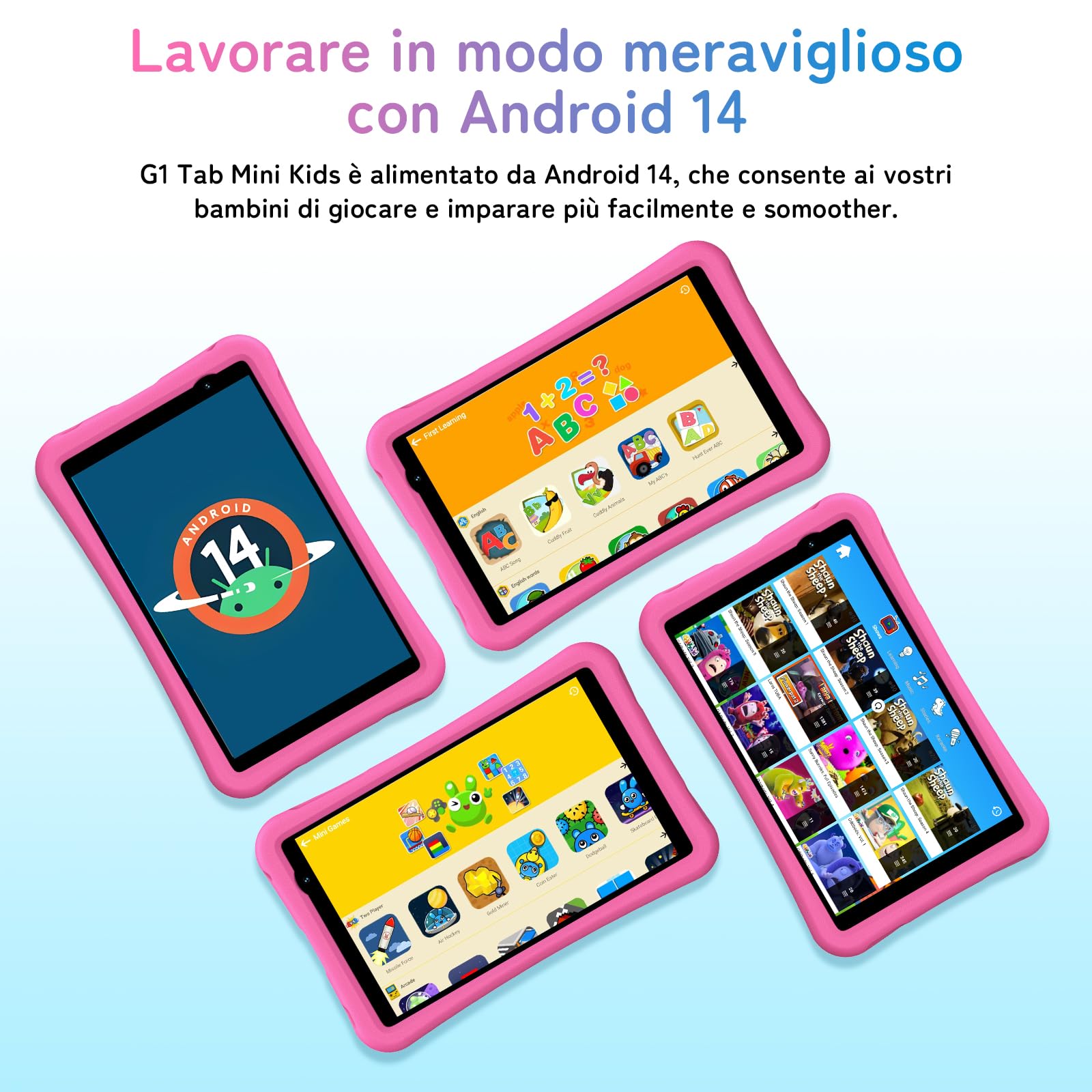 UMIDIGI Tablet Bambini Android 14, 8 Pollici, WIFI 6, G1 Tab Mini Kids, 7(3+4) GB+32GB/TF 1TB, 5000 mAh, 5MP, Controllo Parentale, Quad Core, BT5.0, Google GMS