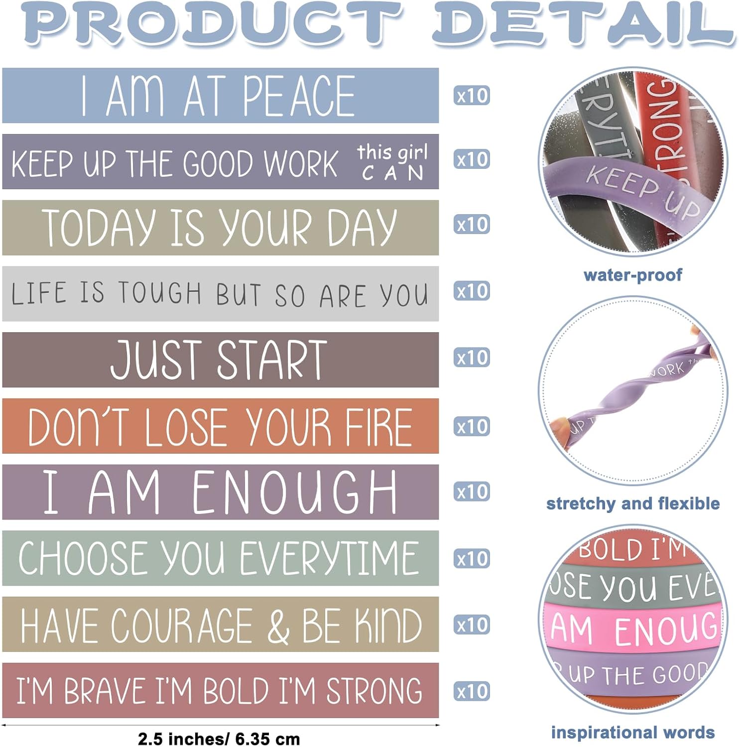Remuuly 100 Pcs Mental Health Awareness Bracelets Positive Affirmation Cards for Women Inspirational Silicone Bracelets Bulk for Students Classroom Prizes Employees End of Year Gift Support