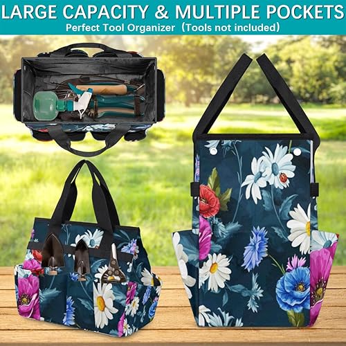Miniatura 4 de Bolsa de herramientas de jardín de flores coloridas para mujeres y hombres, bolsas de almacenamiento de herramientas de jardinería con 10 bolsillos,
