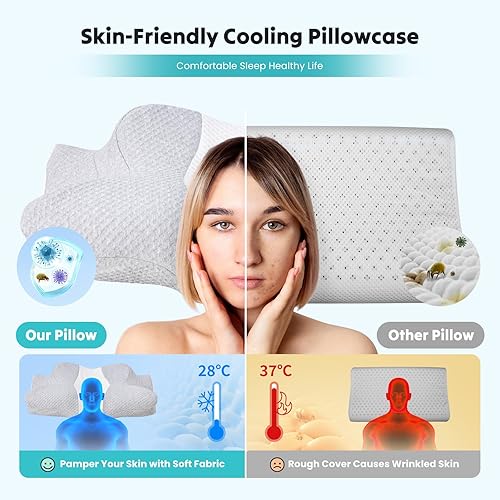 Miniatura 3 de Smug Almohada cervical para el cuello para dormir, almohada ergonómica de espuma viscoelástica con ranura para reposabrazos y funda de almohada de