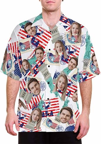 YESCUSTOM Personalized Hawaiian Shirt for Men Women, Tropical Custom Photo Face Short Sleeves Shirts for Beach/Pool Party