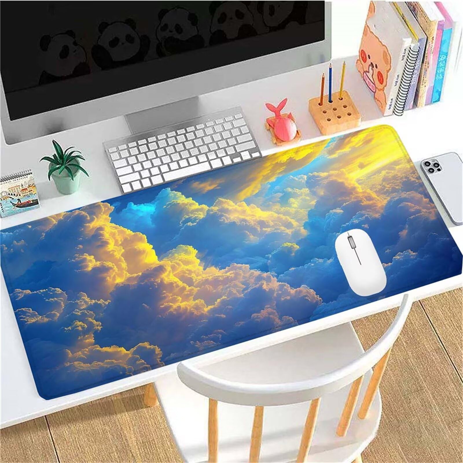 Alfombrilla Ratón Atardecer Nube Alfombrilla Ratón XXL 1400x600x3mm Mouse Pad Resiste Salpicaduras, Extendida de Gran Tamaño con Bordes Cosidos, Mejora la Precisión y la Velocidad,Antideslizante y-341