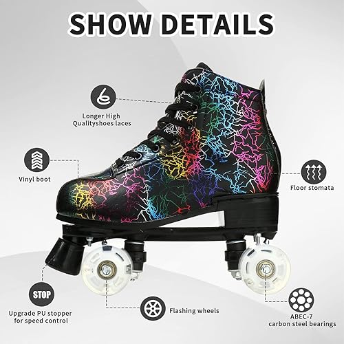 Miniatura 2 de Patines de ruedas para mujer, ruedas iluminadas, patines ajustables de doble fila, patines Derby brillantes para exteriores para adolescentes y
