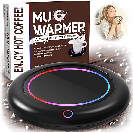 40w High Power Mug Warmer for Scalding Coffee, Fast Heating & Novel Colorful Ring Light Coffee Warmer for Desk, 8H Auto Off, 3 Temp Settings, Fits Most Cup, Cup Warmer for Heating Coffee, Tea and Milk