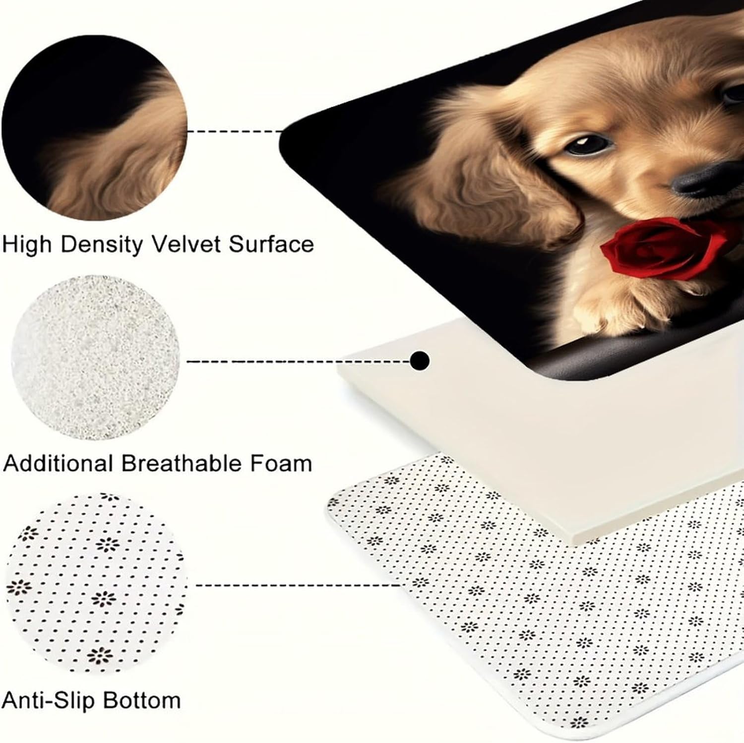 Cute Pet Dog Kitchen Mat Washable Non Slip Rugs Soft Kitchen Mats for Floor Set of 2 PCS Cushioned Absorbent Runner Standing Rugs for Home Sink Laundry Office