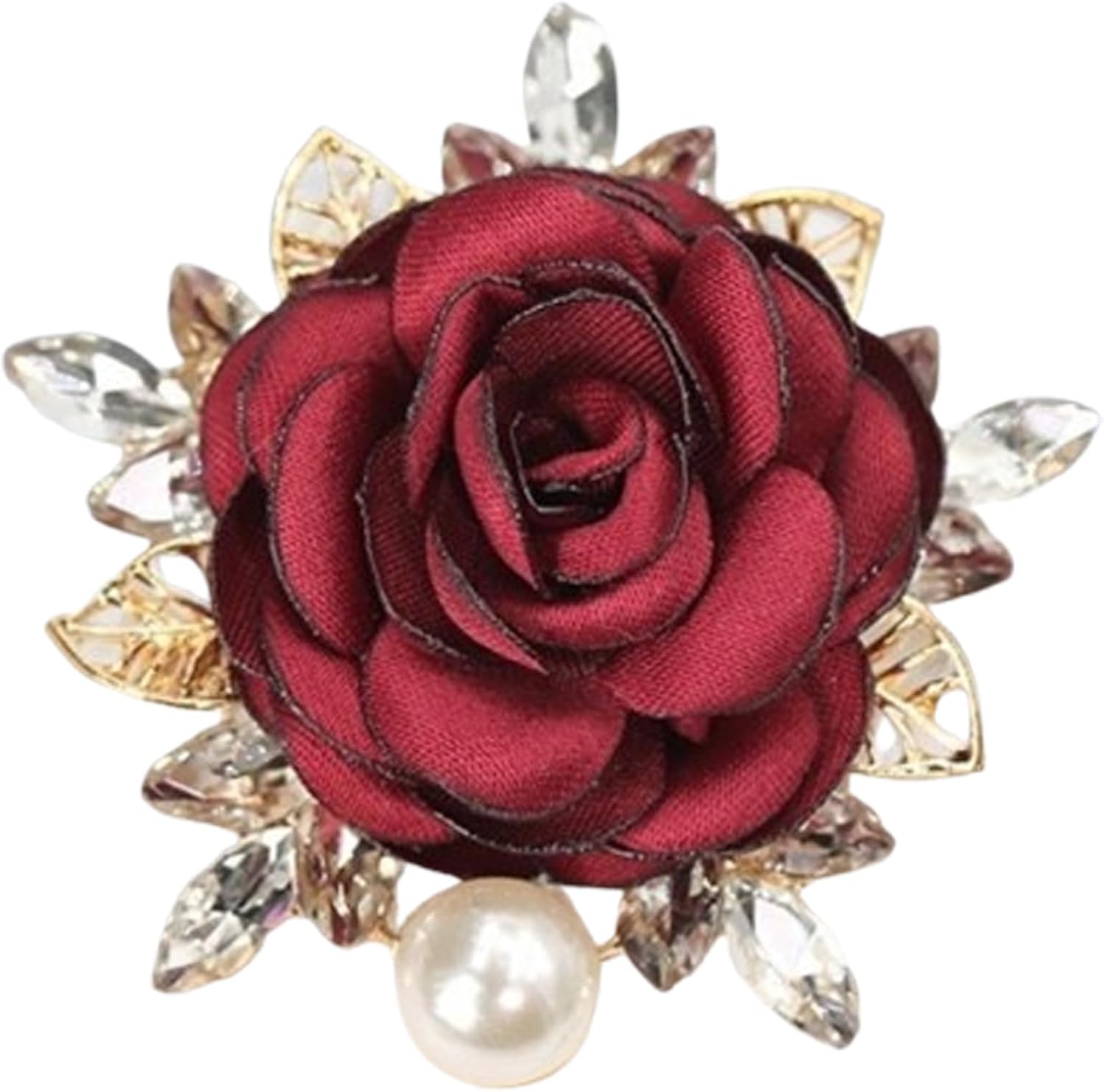 Rose Brooch for Women,Dainty Satin Fabric Flower Lapel Pins Vintage Elegant Pearl Brooches Handmade Crystal Pearl Pins Silk Camellia Safety Collar Pin Dress Suit Accessories Wedding Bridal Bouquet Jewelry