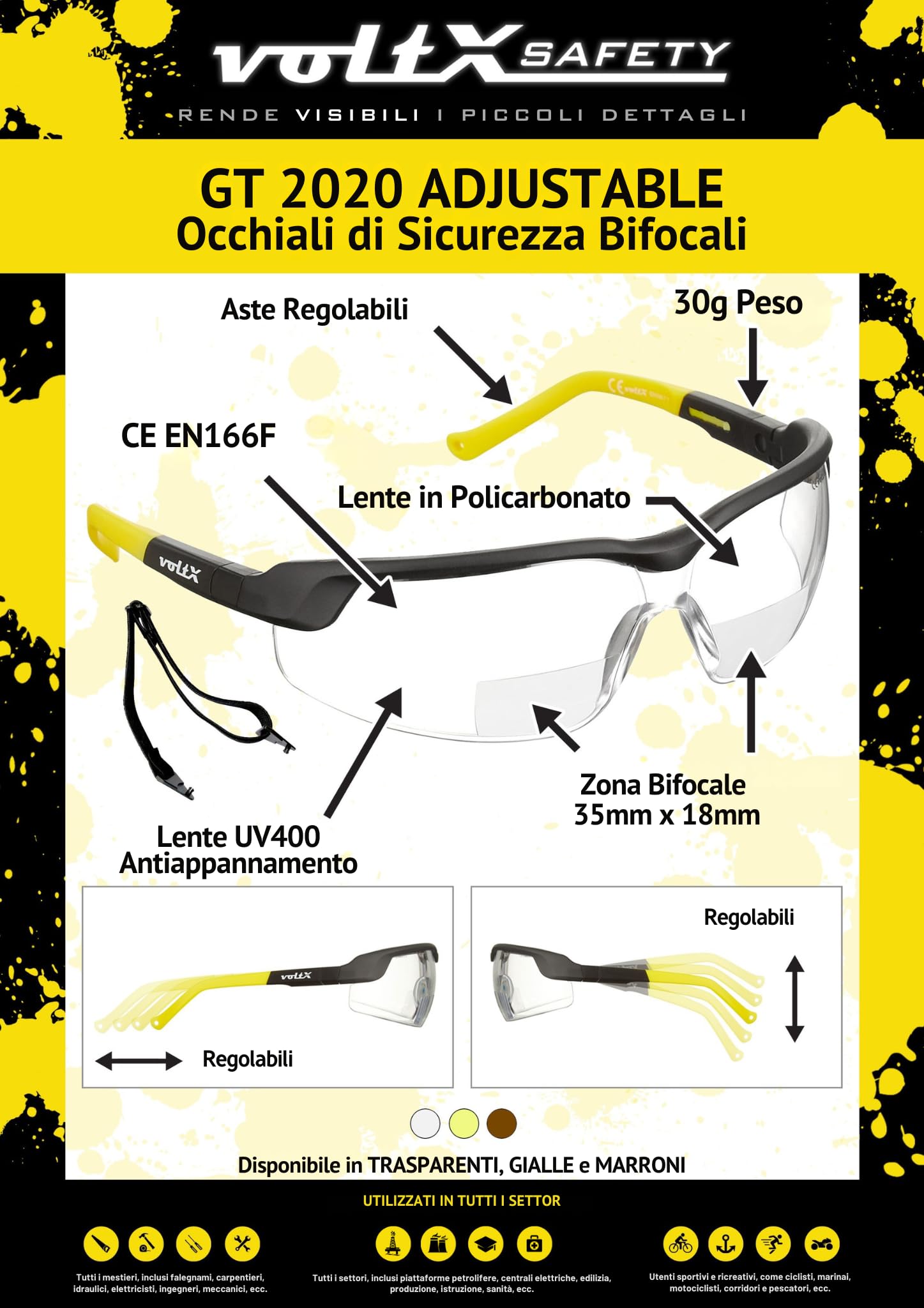 voltX 3 x GT ADJUSTABLE Occhiali Sicurezza Bifocali UV400