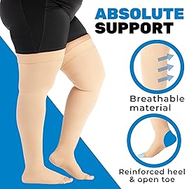 Extra Wide Compression Stockings for Men and Women 20-30mmHg - Opaque Compression Thigh High for Circulation, Arthritis, Edema, Lymphedema, Swelling - Black, 5X-Large - A213BL8