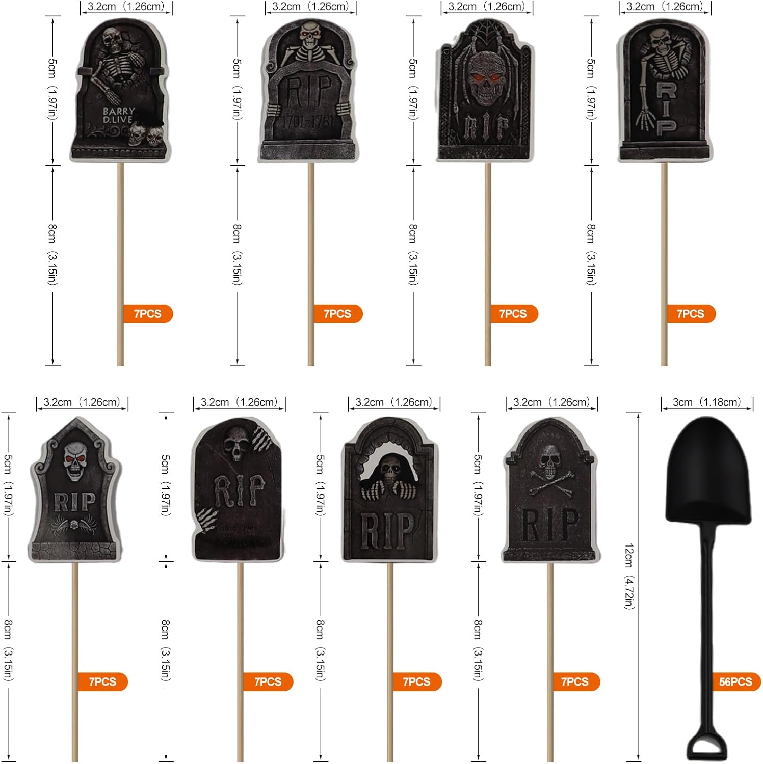 112 PCS Halloween Cupcake Toppers, Tombstones Graveyard Cupcake Decoration, Novelty Mini Shovel Spoons, Horrible Cupcake Toppers for Halloween Theme Birthday Party Supplies image 2