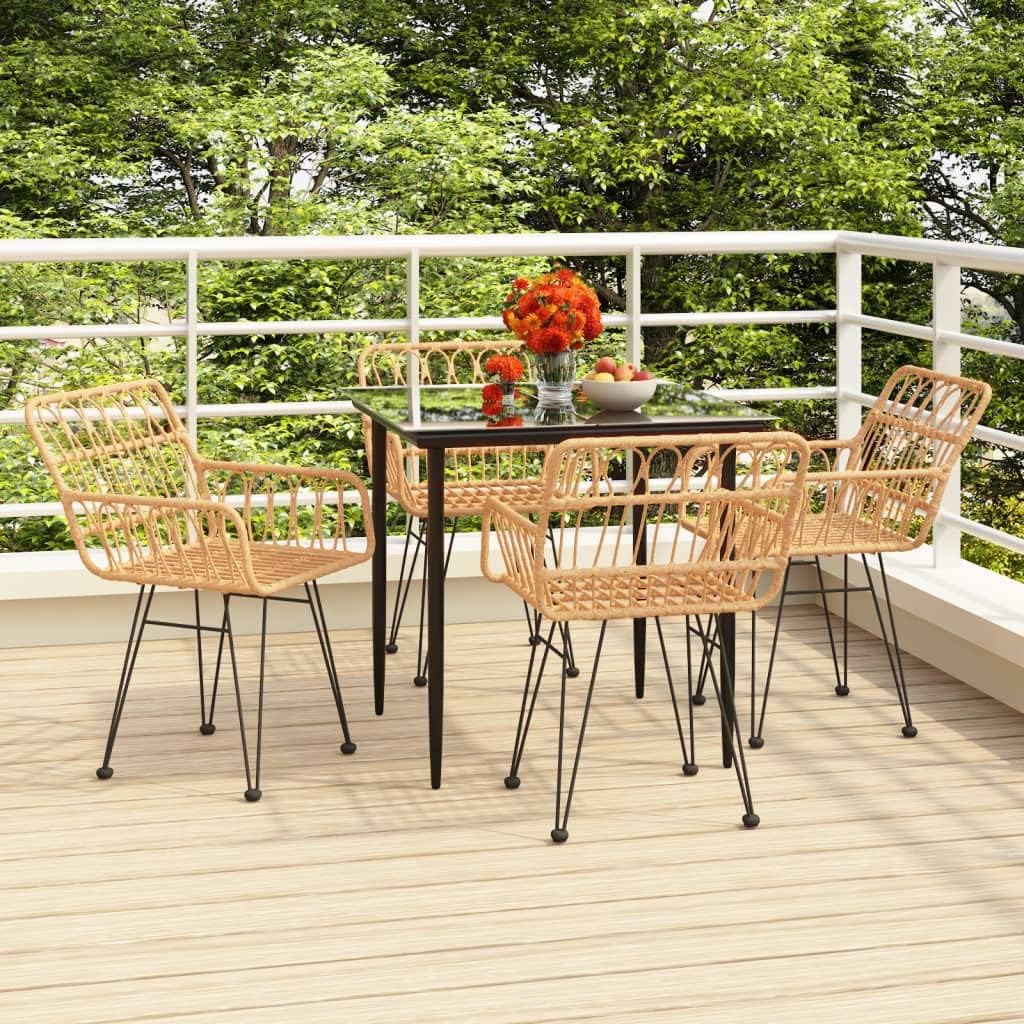 vidaXL 5 Piece Patio Dining Set in Poly Rattan with Steel Frame, Brown, 3157846
