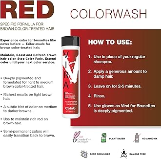 Red Hair Color Depositing Colorwash, Red Viral Shampoo for Brunettes and Brown Hair + Bondfix Bond Rebuilder, Semi Permanent Hair Color, Vegan Hair Dye by Celeb Luxury