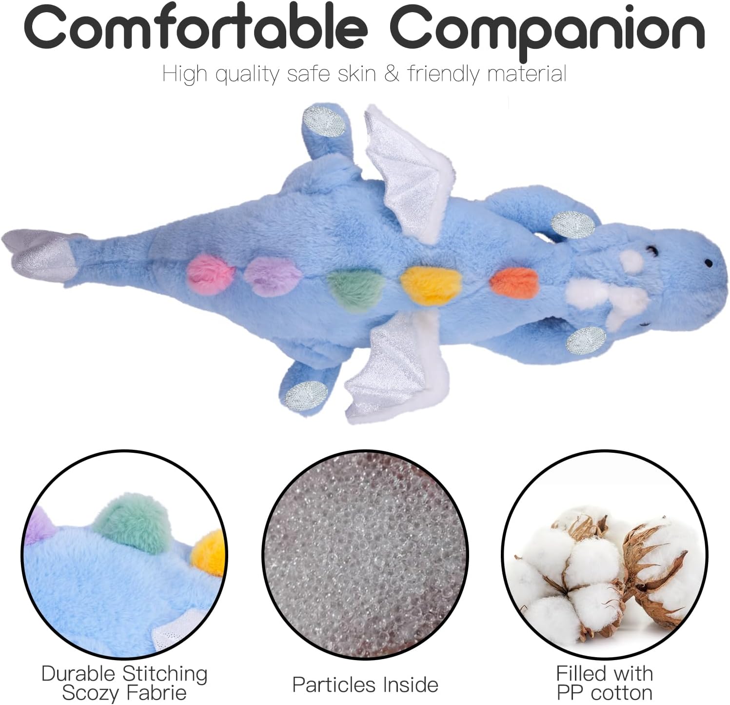 ARELUX Large 36in Cute Dragon Stuffed Animals Plush Toy Soft Sky Blue Pterosaur Plushie Giant Fuzzy Dinosaur Pillow Plushies with White Wings Cuddly for Friends Family Member