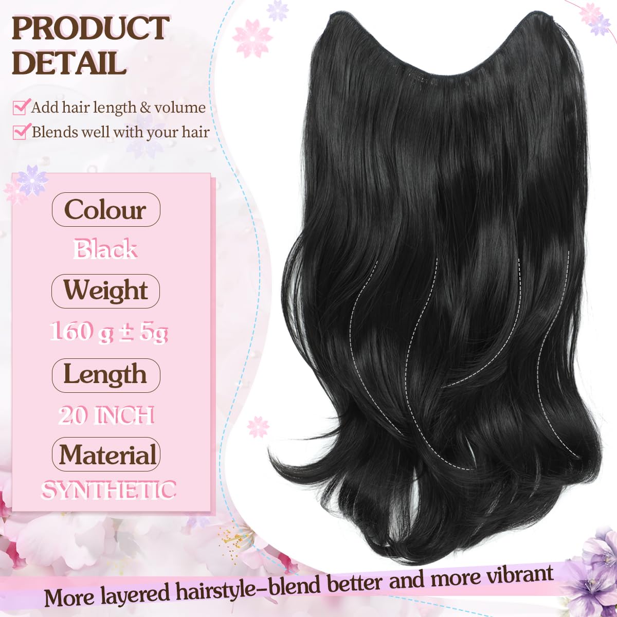 VEGALILY 1PCS Hair Extensions 20inch U-shape Clip in Hair Extension Black Hair Extensions Clip in Layered Wavy Hair Extension Synthetic Hair Pieces for women for Daily Use - Image 2
