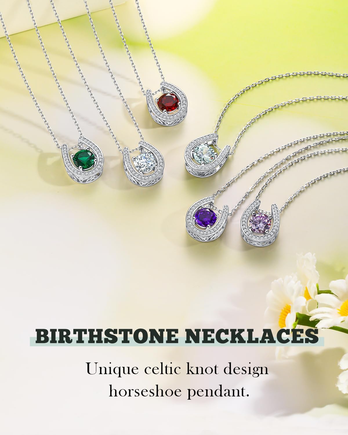 Sterling Silver Birthstone Horseshoe Necklace for Women Good Luck Pendant Necklace Jewelry for Birthday Wedding(with Gift Box) - Image 6