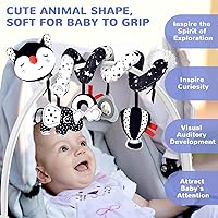 Vista 5 de XIXILAND Juguetes de Coche Musicales para Asiento de Bebé en Negro y Blanco, Juguetes para Bebés, Juguetes para Niños de 0 a 6 Meses, Juguetes