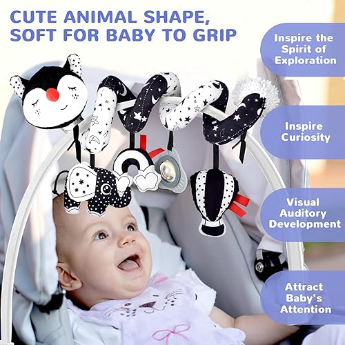 Miniatura 6 de XIXILAND 2 piezas de juguetes de asiento de automóvil, juguetes de bebé en blanco y negro, juguetes de alto contraste para recién nacidos, juguetes