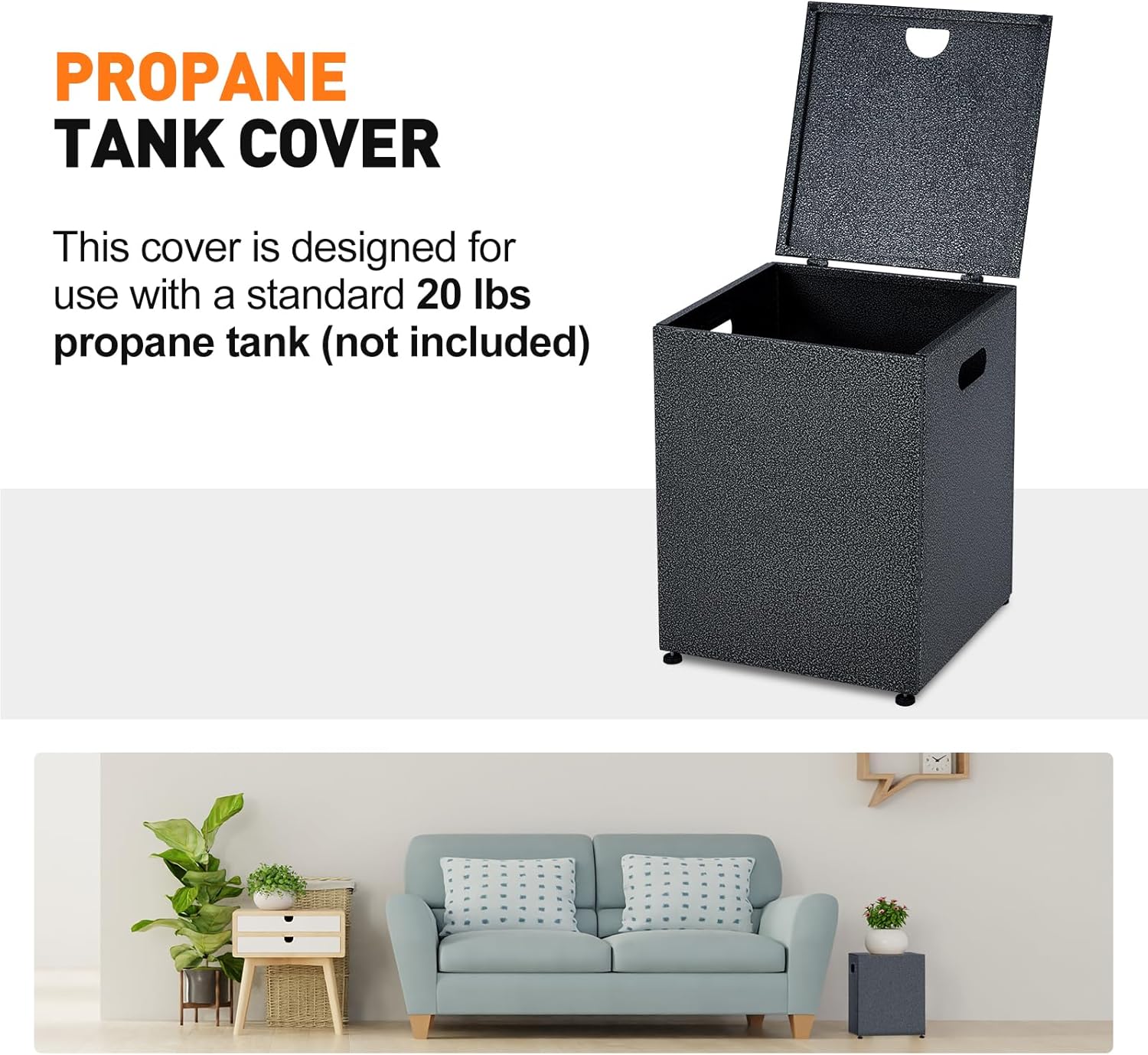 Outdoor Fire Table, 48 inch Rectangle Propane Gas Fire Pit Table, 50,000 BTU Modern Firepit with 16 inch Tank Cover Side Table, Wind Guard, Fire Glass, Rain Cover