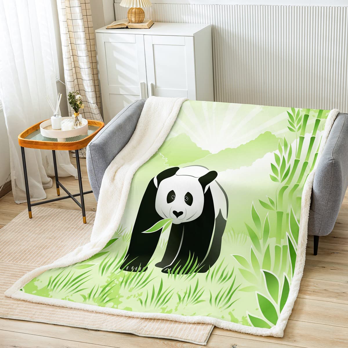 Cartoon Panda Fleece Throw Blanket for Bed Sofa Cute Animal Pattern Panda Bear Banboo Sherpa Blanket Wildlife Warm King 87x94 Inch