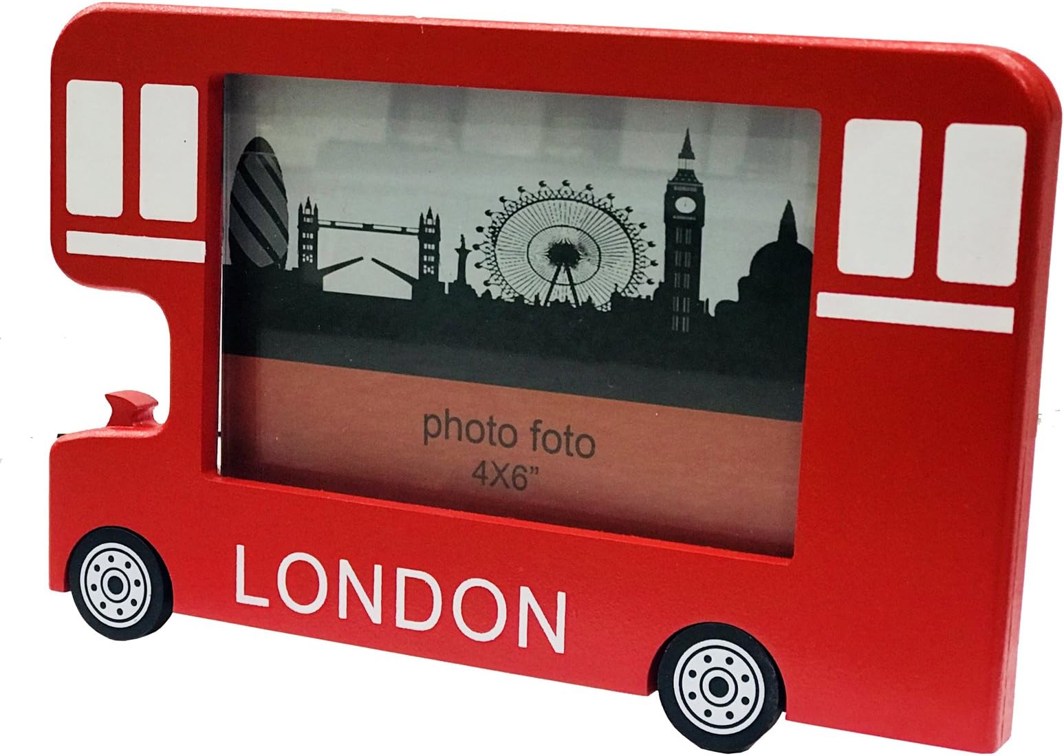 Wooden Bus Photo Frame London England Souvenir Gift 6X4 Inch
