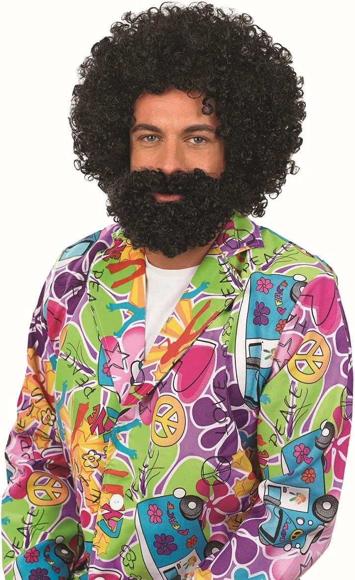 fun shack 80s Wig Afro Men Beard Curly Disco Costume 70s Halloween Wigs For Men And Women