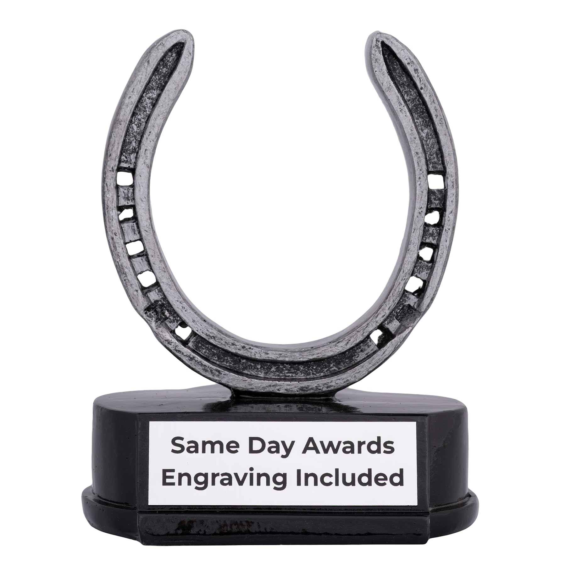 Same Day Awards Horseshoe Trophy 5.5-Inch Good Luck Horseshoe Trophy with Engraving Included, Fun Horse Lover Gift for Riding Events Trainers Lessons